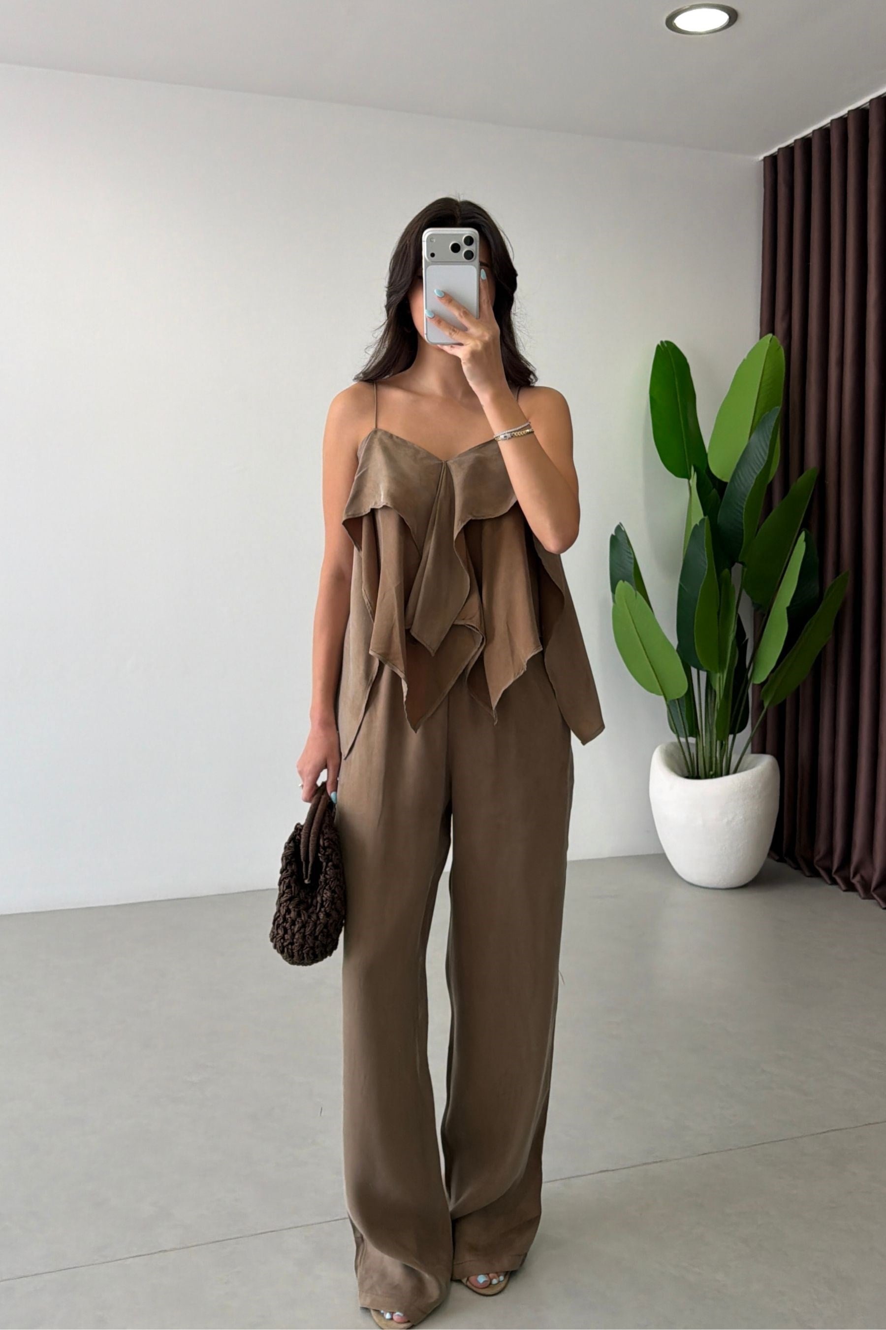İnos Bronz Askılı Bluz Pantolon Takım