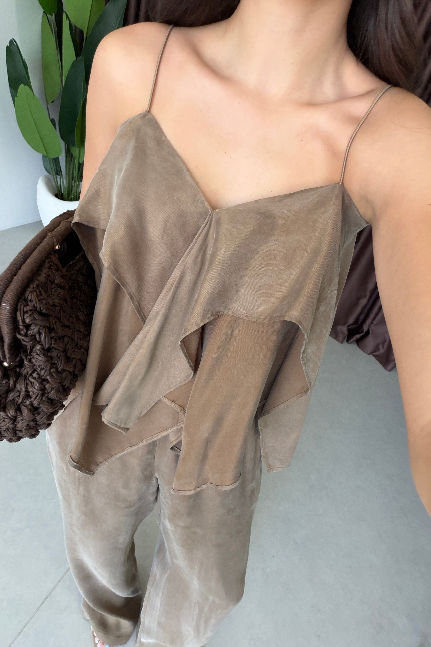 İnos Bronz Askılı Bluz Pantolon Takım