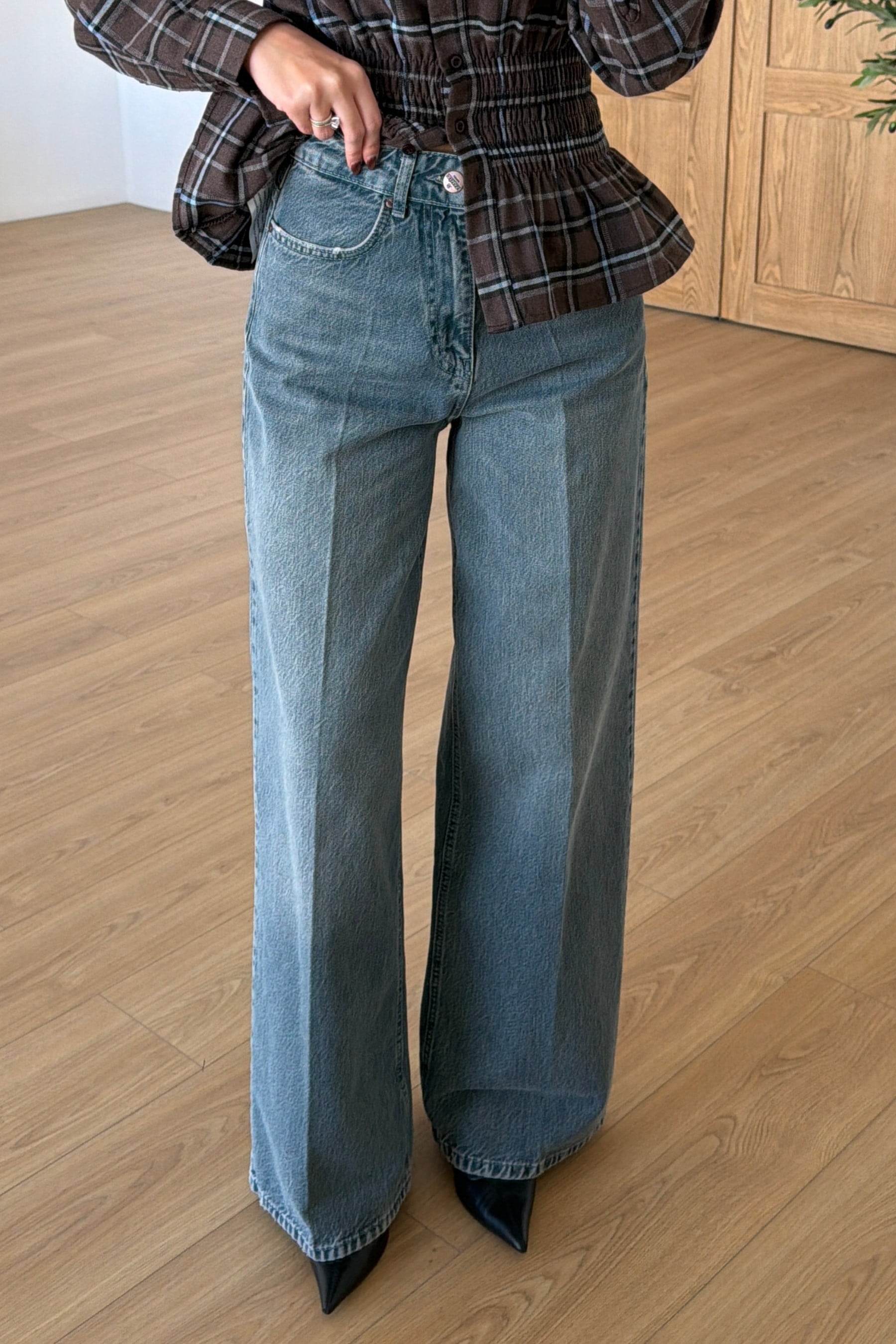 Jemy Mavi Yıkamalı Wide Leg Jean