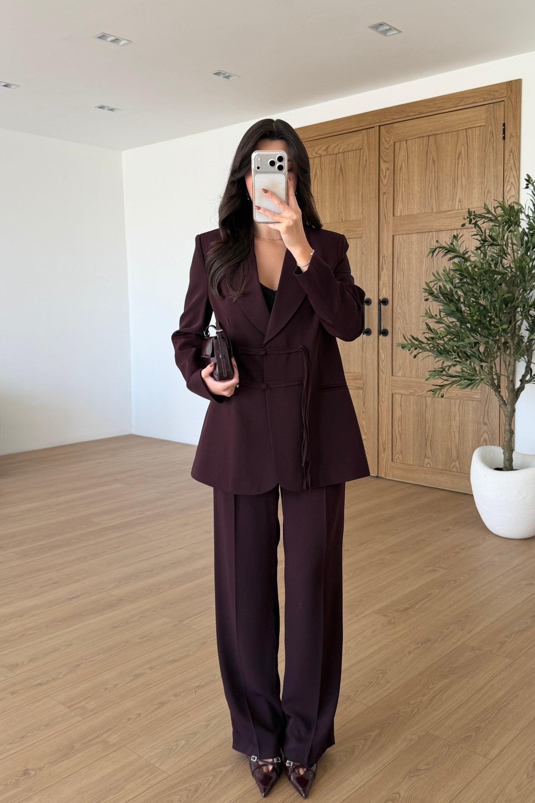 Karpen Mürdüm Çin Düğmeli Ceket Pantolon Takım