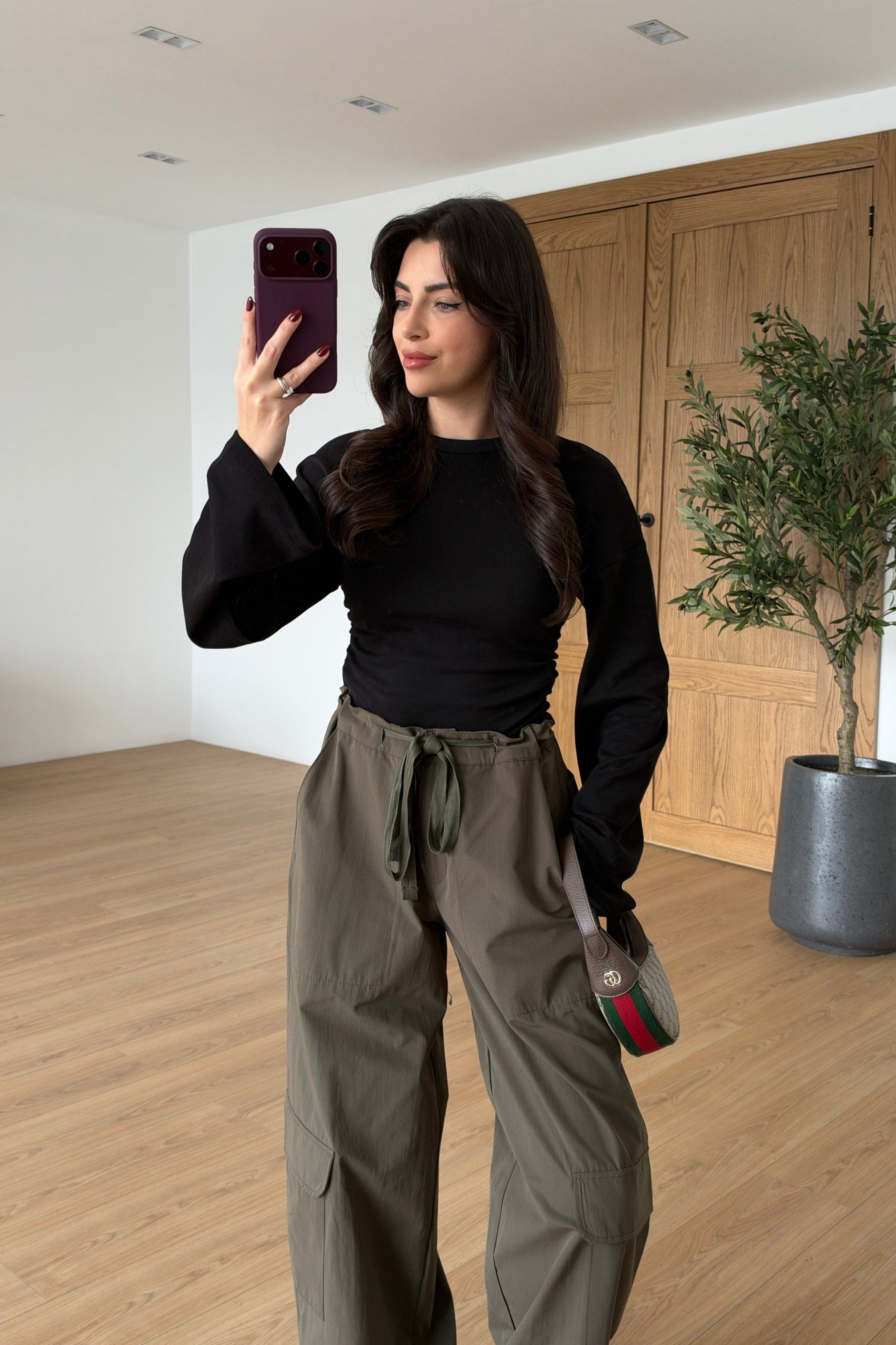 Lanza Siyah Drapeli Pamuklu Uzun Kollu Body