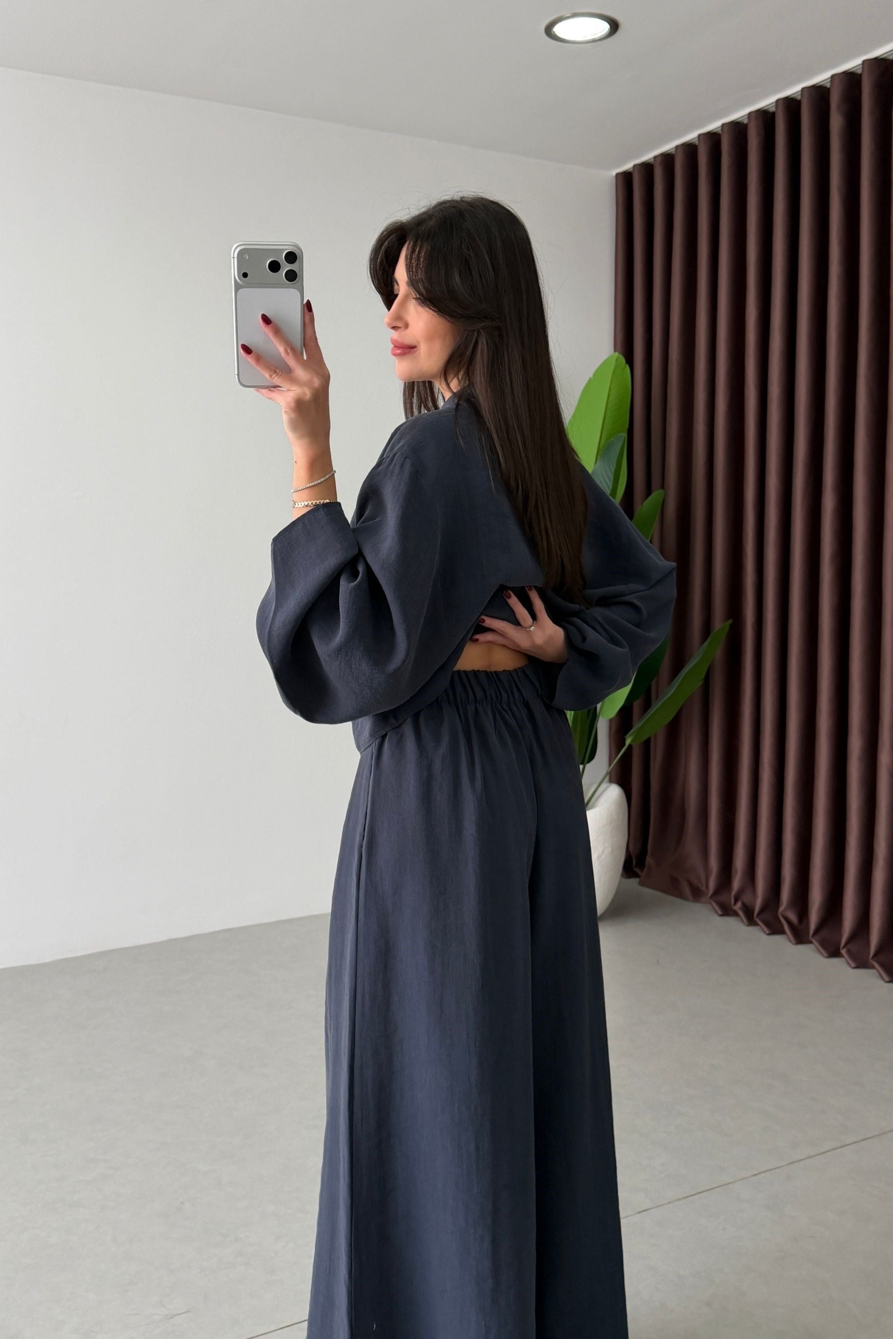 Limba Lacivert Tensel Kimono Pantolon Takım