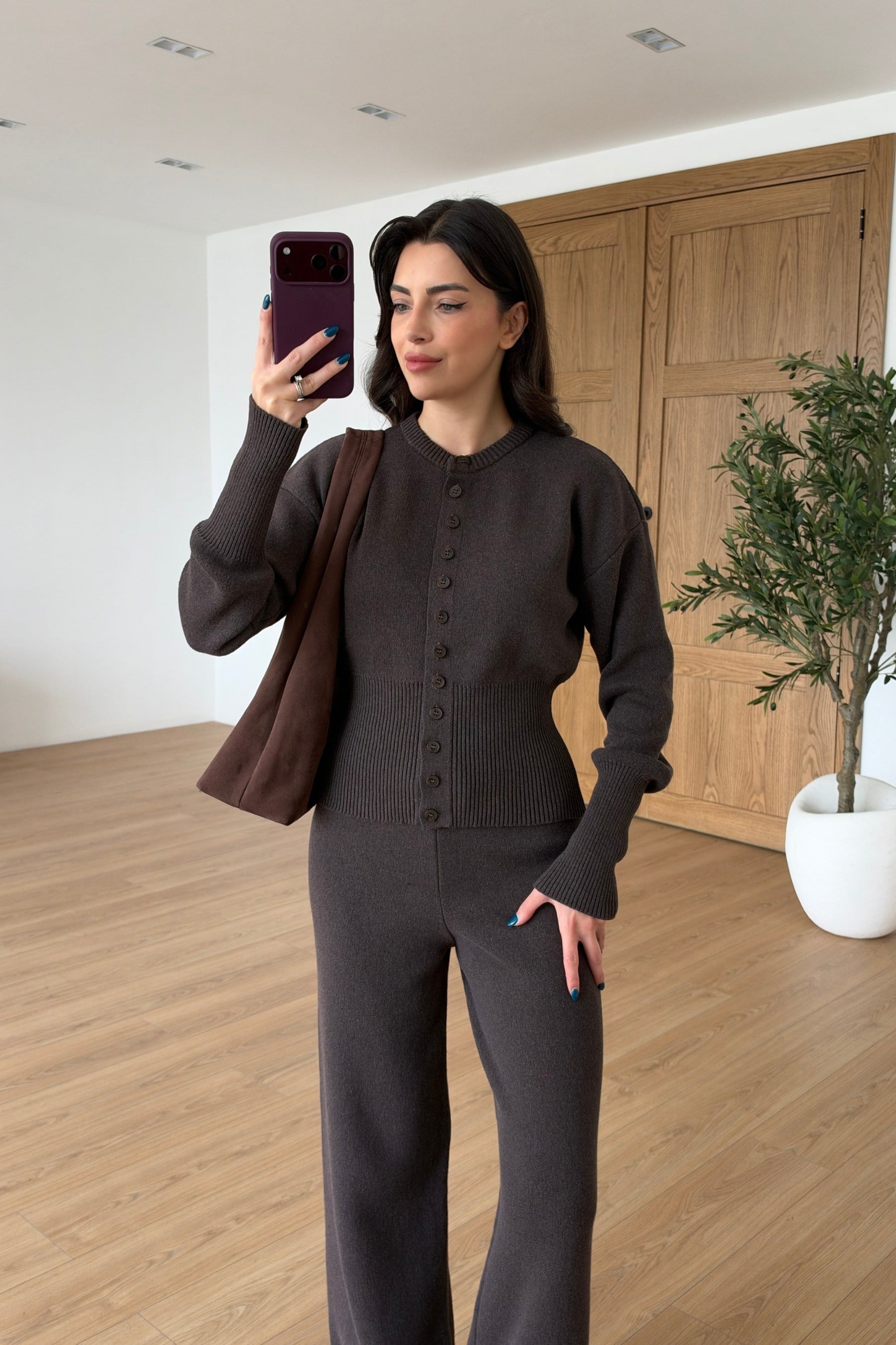 Mirex Kahve Belden Oturtmalı Triko Takım