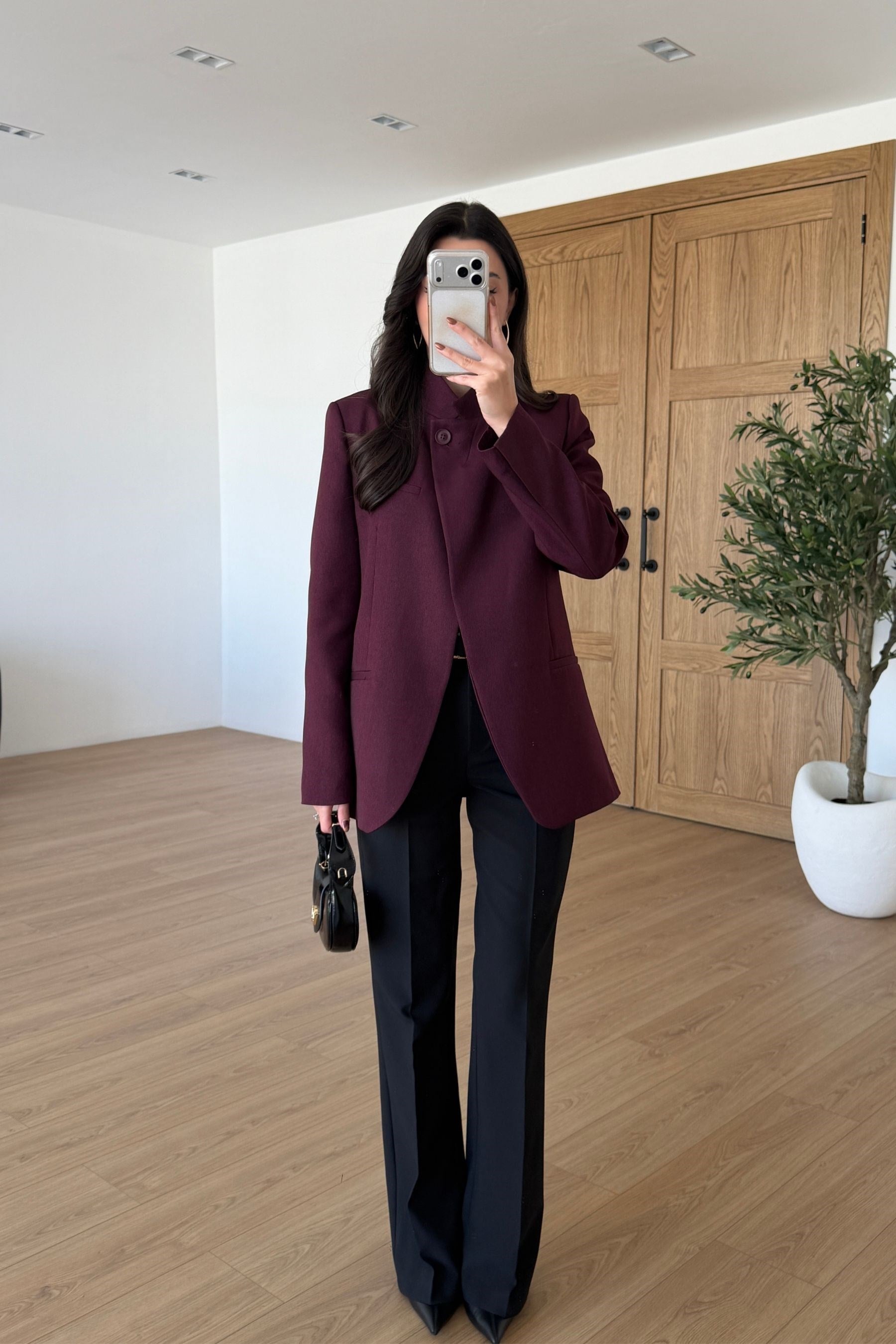 Moxy Bordo Dik Yaka Kruvaze Ceket