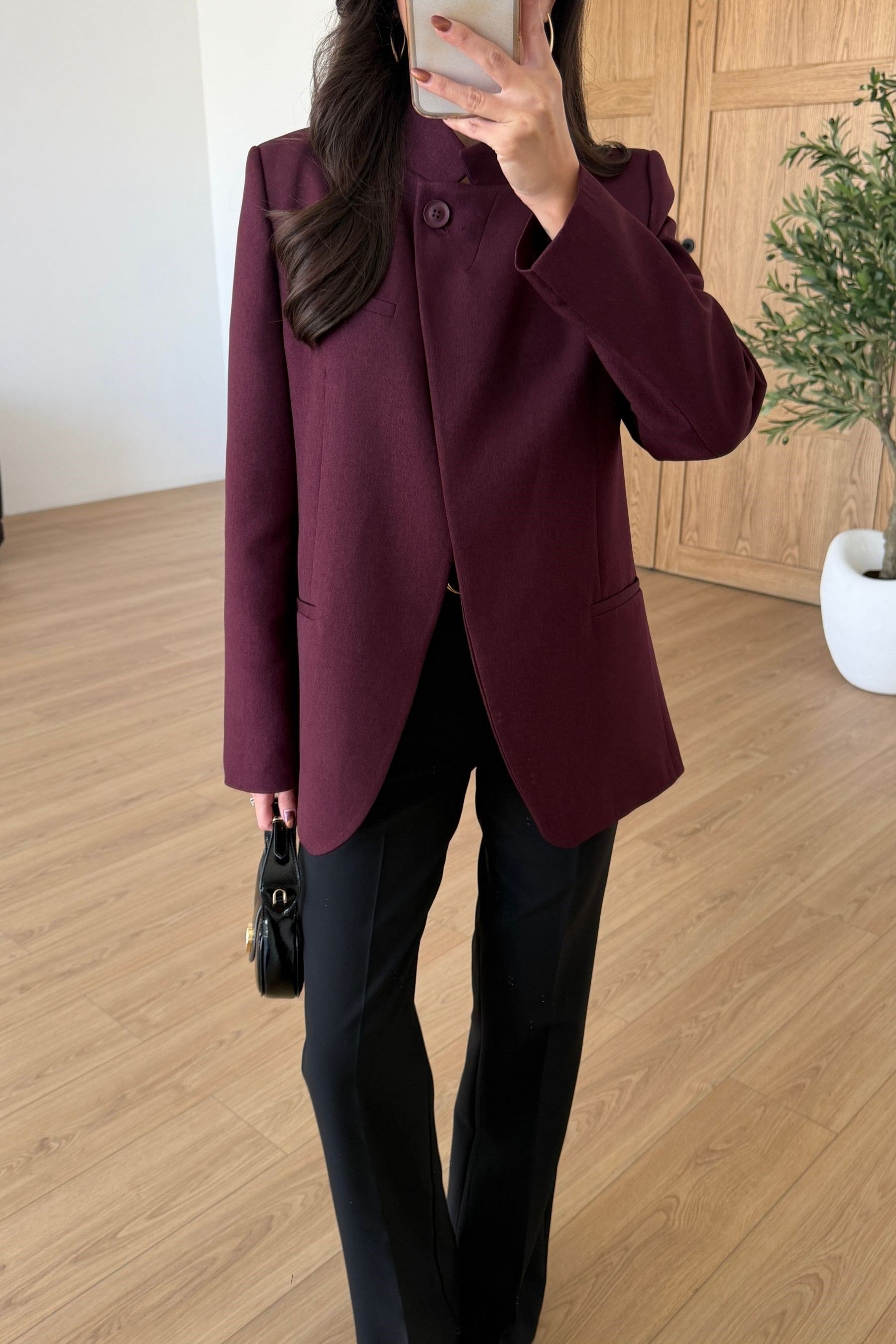Moxy Bordo Dik Yaka Kruvaze Ceket