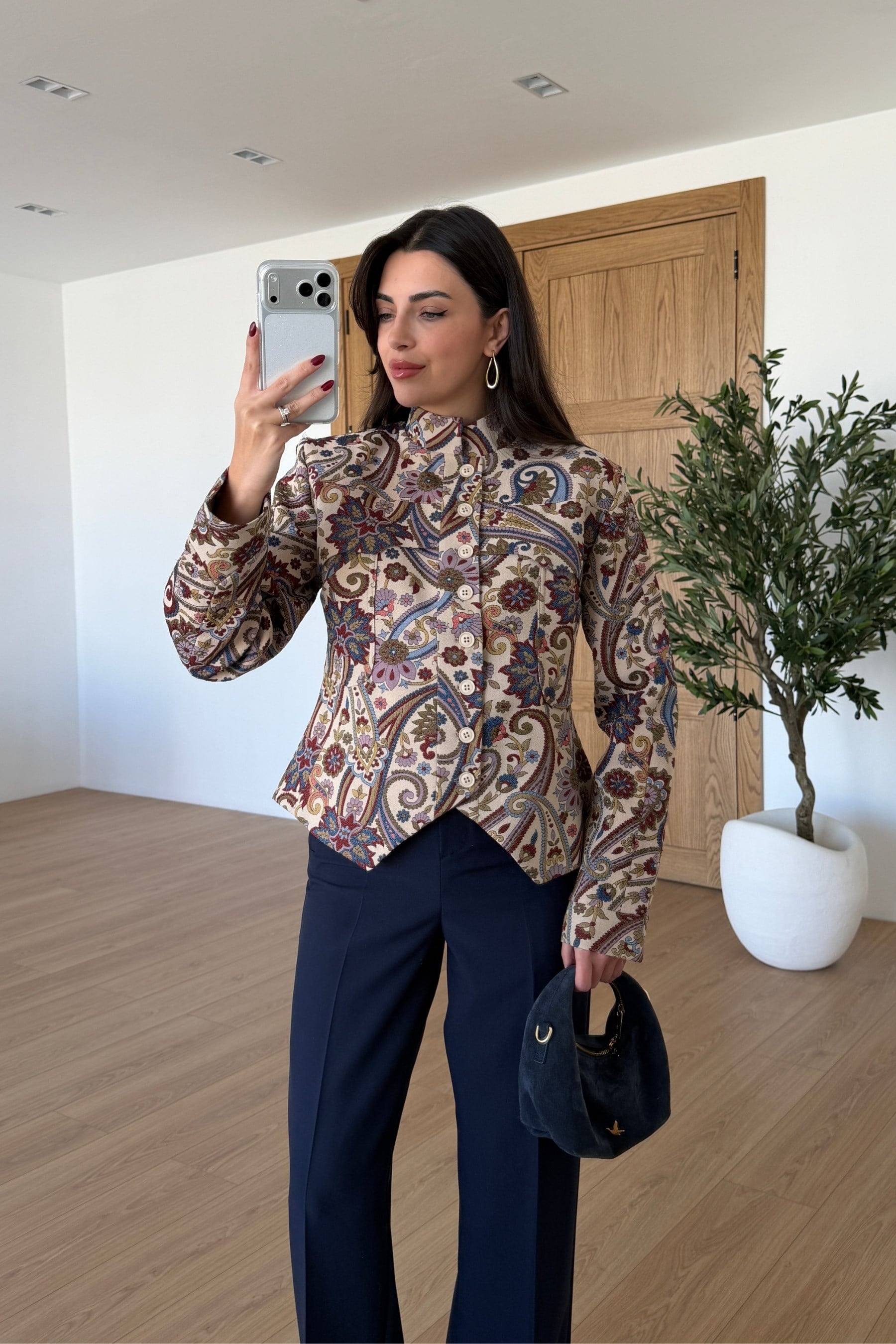 Narcy Bej Etnik Desen Tasarım Ceket