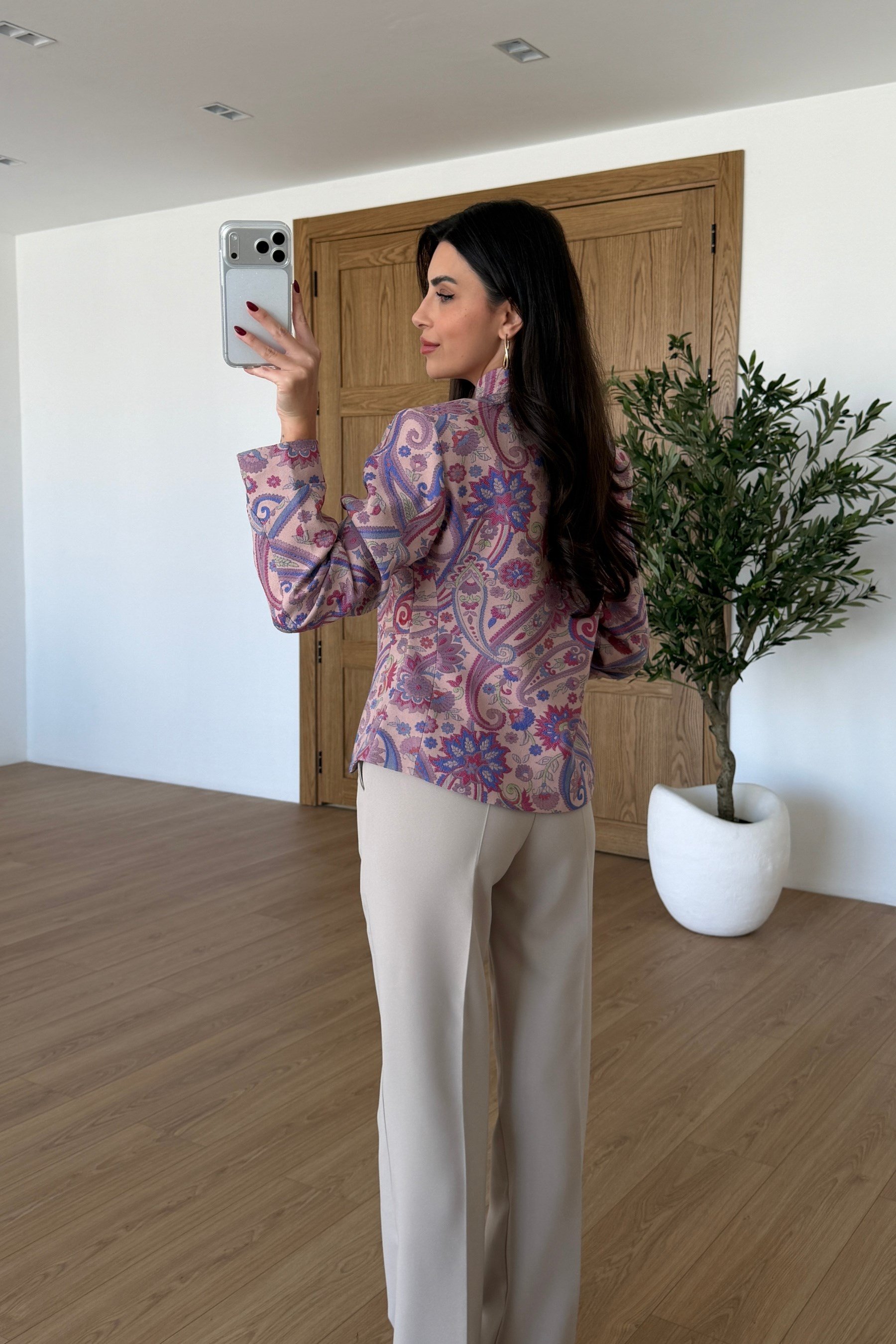 Narcy Pembe Etnik Desen Tasarım Ceket