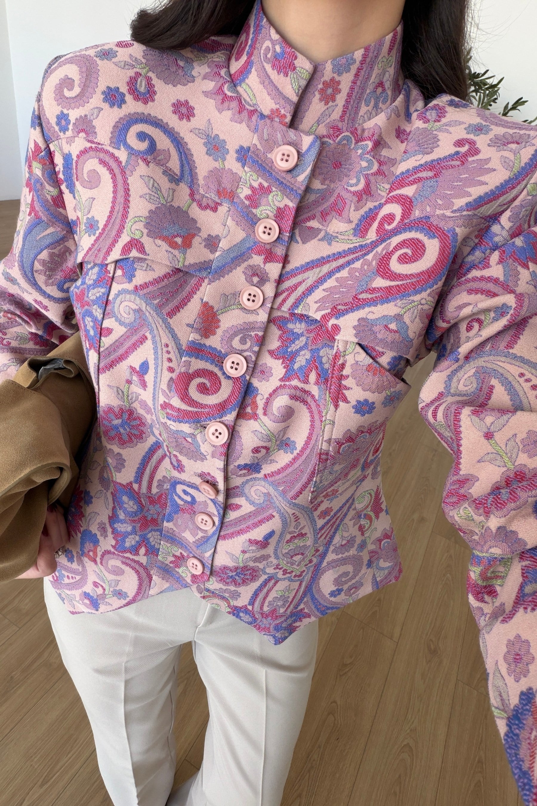 Narcy Pembe Etnik Desen Tasarım Ceket