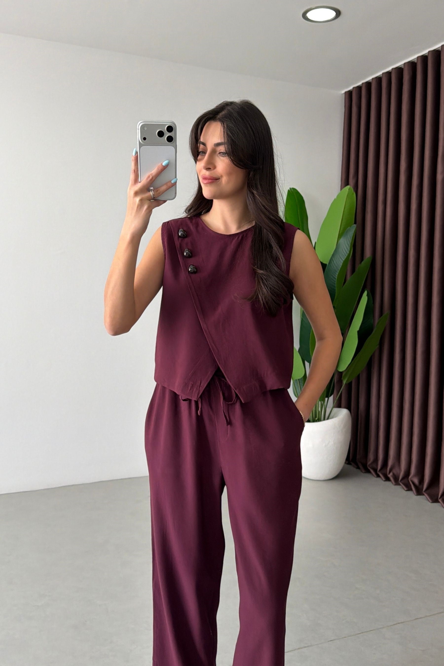Neeko Bordo Modal Bluz Pantolon Takım
