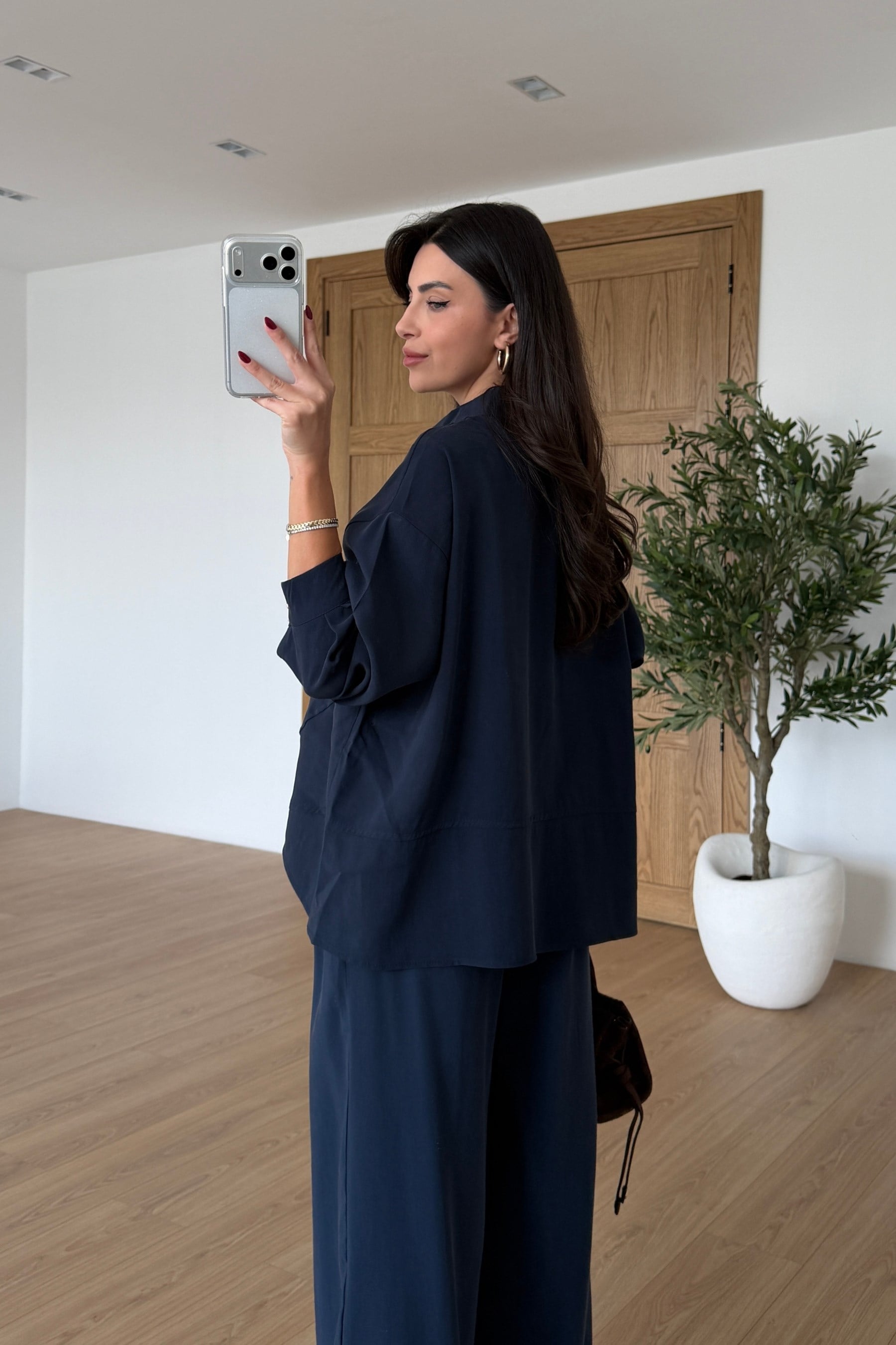 Nosta Lacivert Kemerli Modal Bluz Pantolon Takım