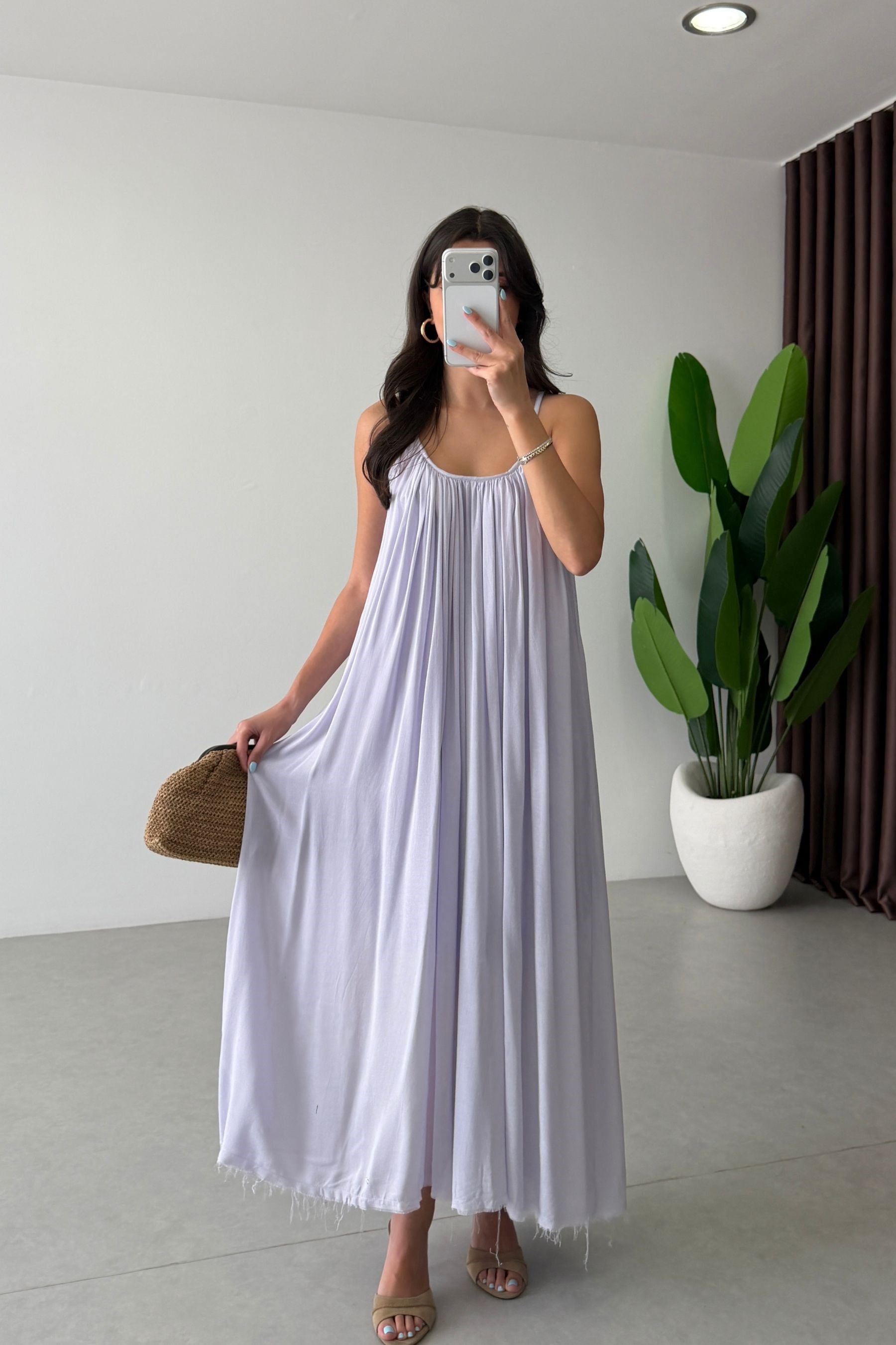 Noxy Lila Askılı Maxi Elbise