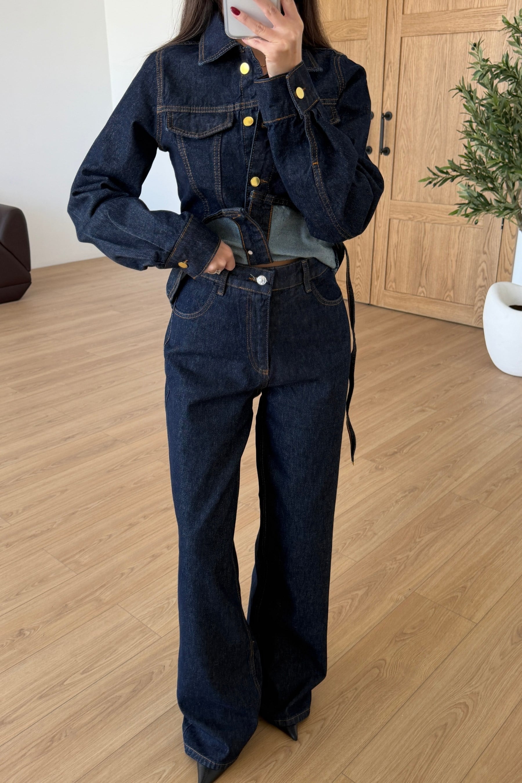 Orena Denim Kemerli Ceket Pantolon Takım