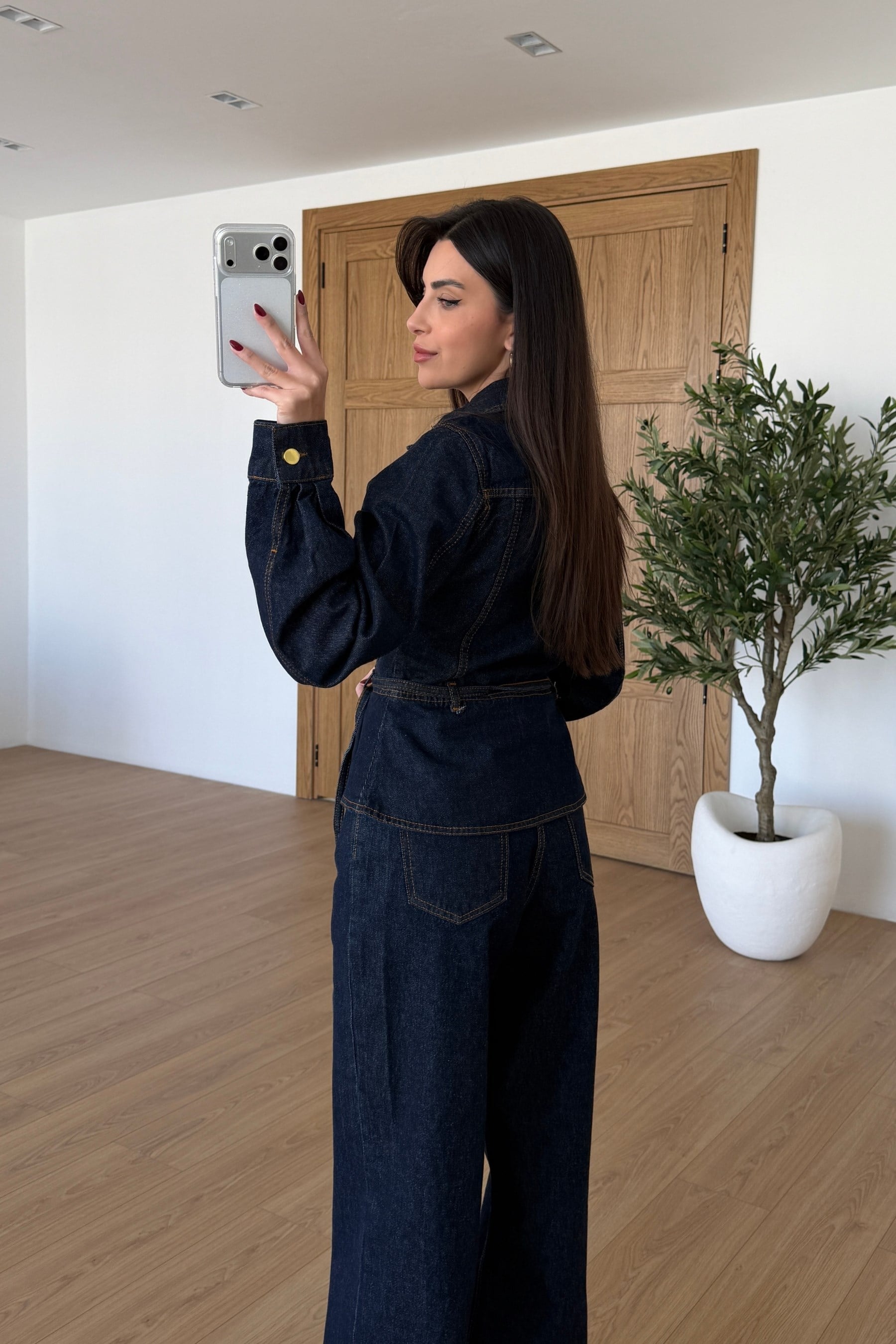 Orena Denim Kemerli Ceket Pantolon Takım