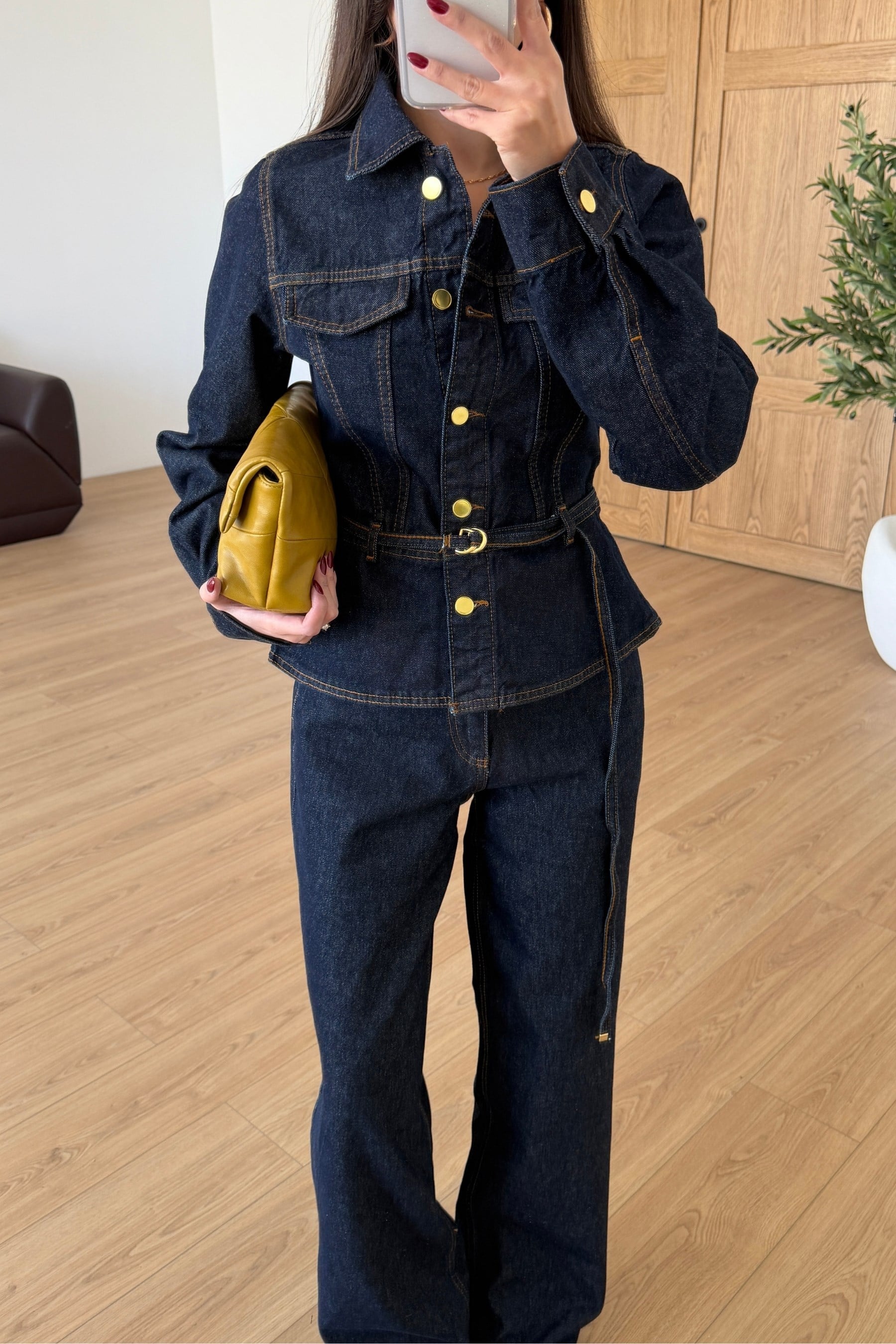 Orena Denim Kemerli Ceket Pantolon Takım