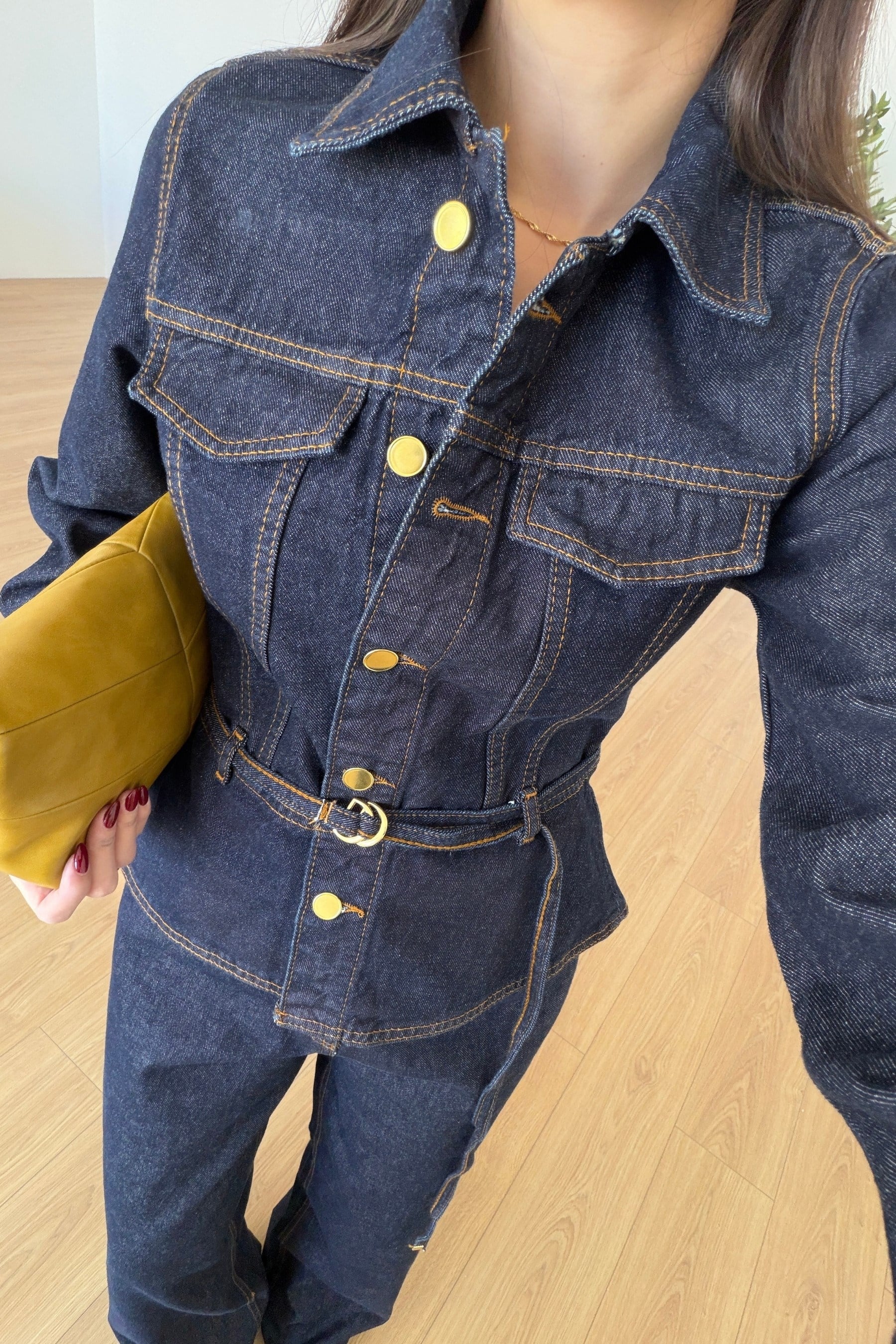 Orena Denim Kemerli Ceket Pantolon Takım