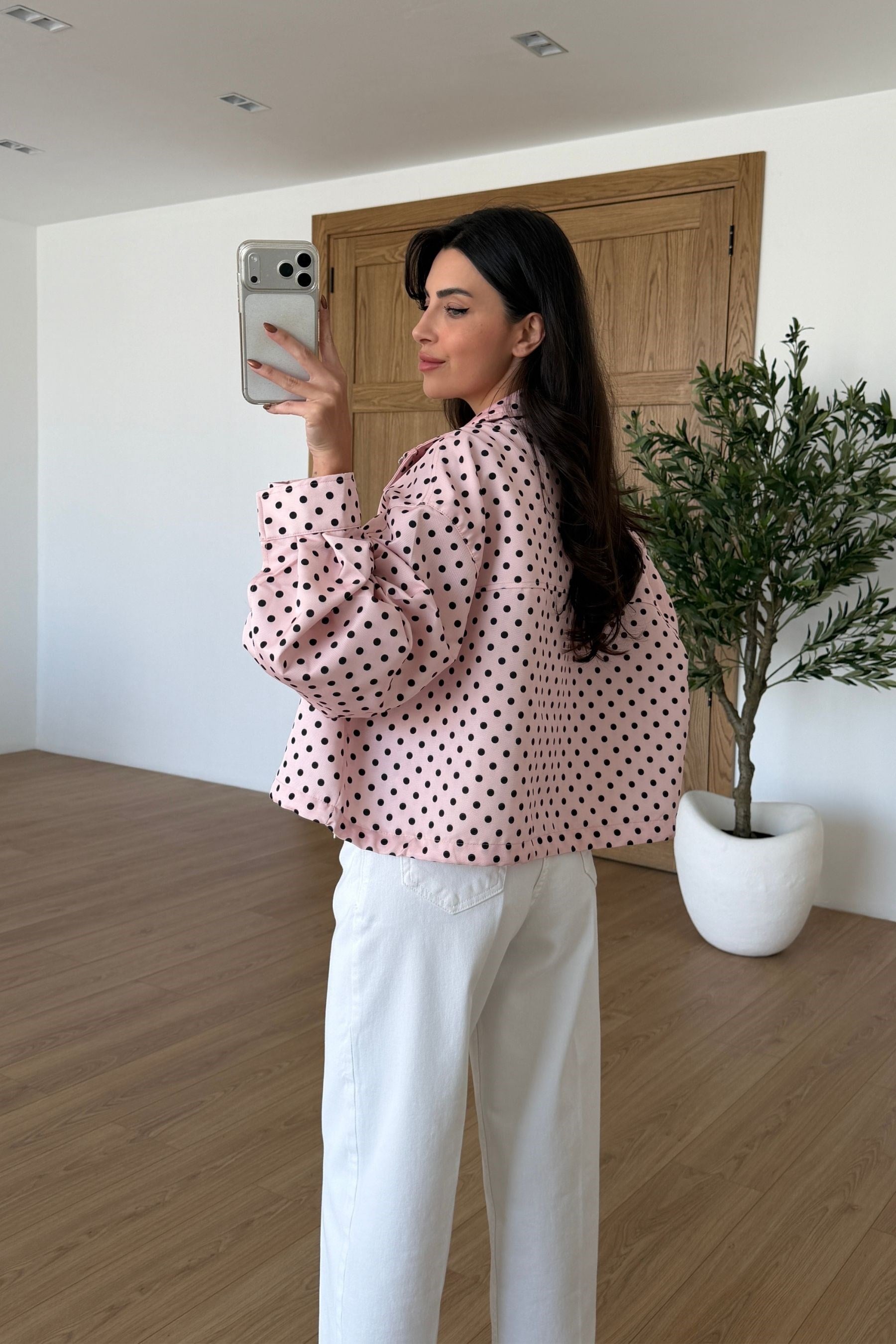 Palme Pembe Puantiyeli Bomber Ceket