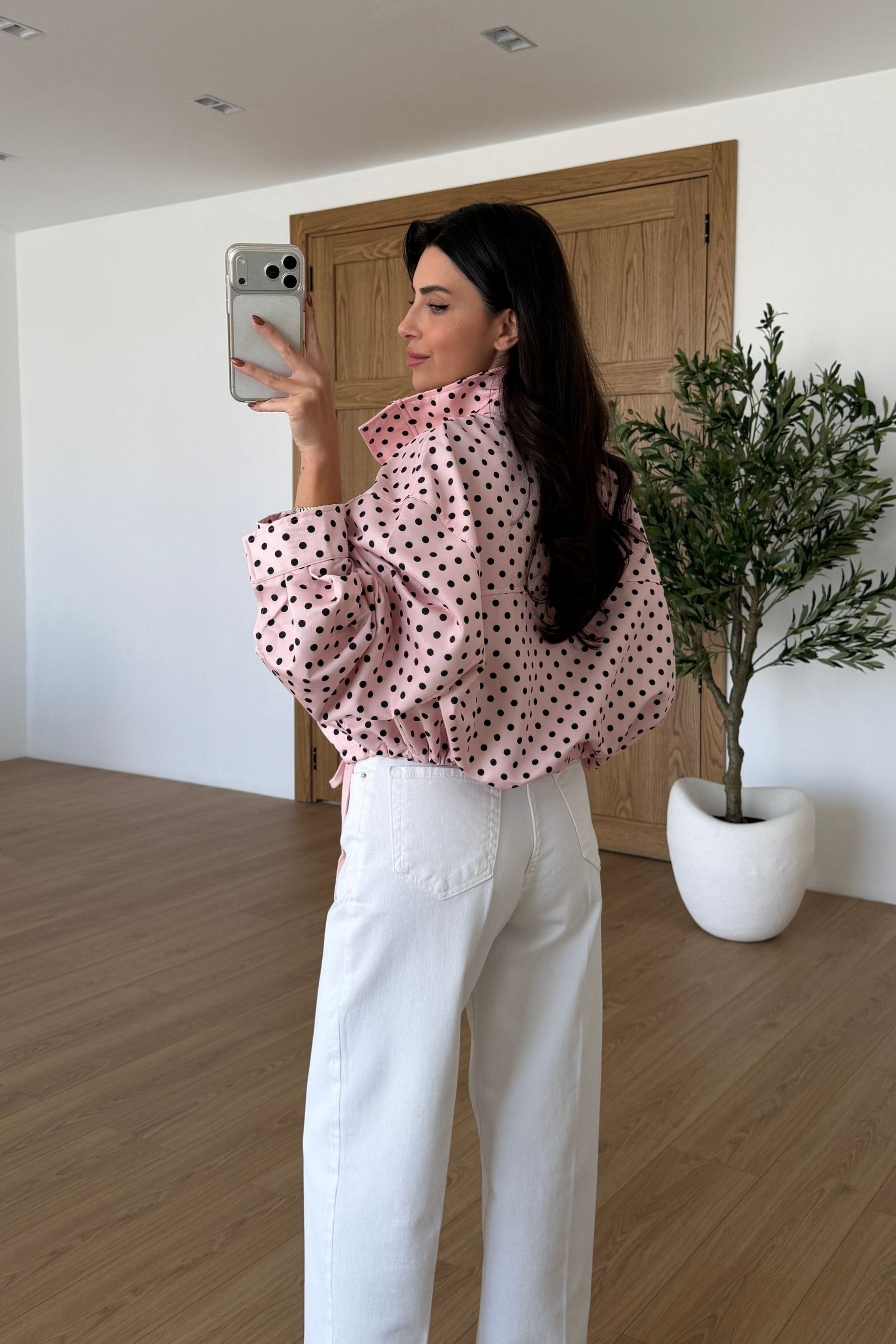 Palme Pembe Puantiyeli Bomber Ceket
