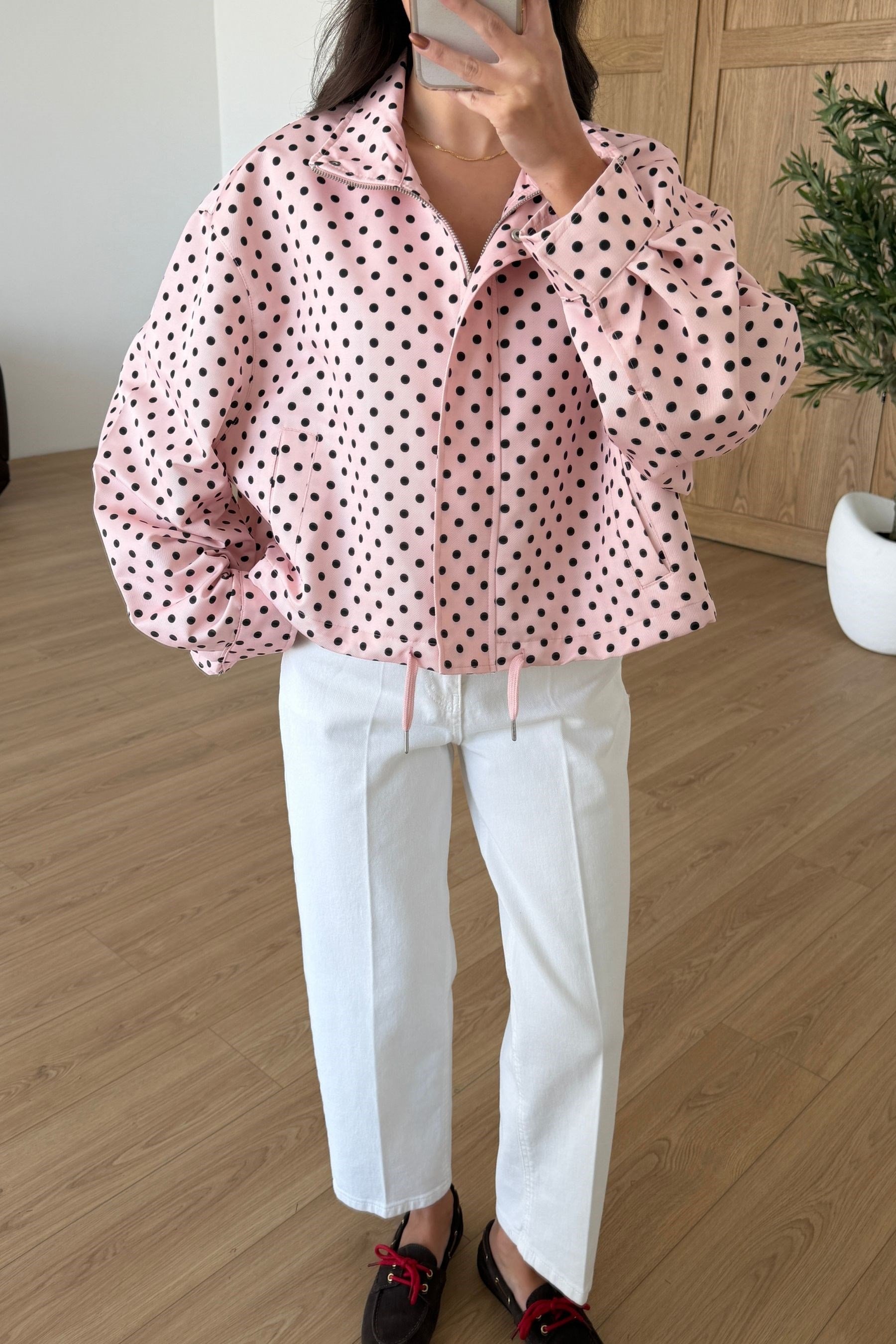 Palme Pembe Puantiyeli Bomber Ceket