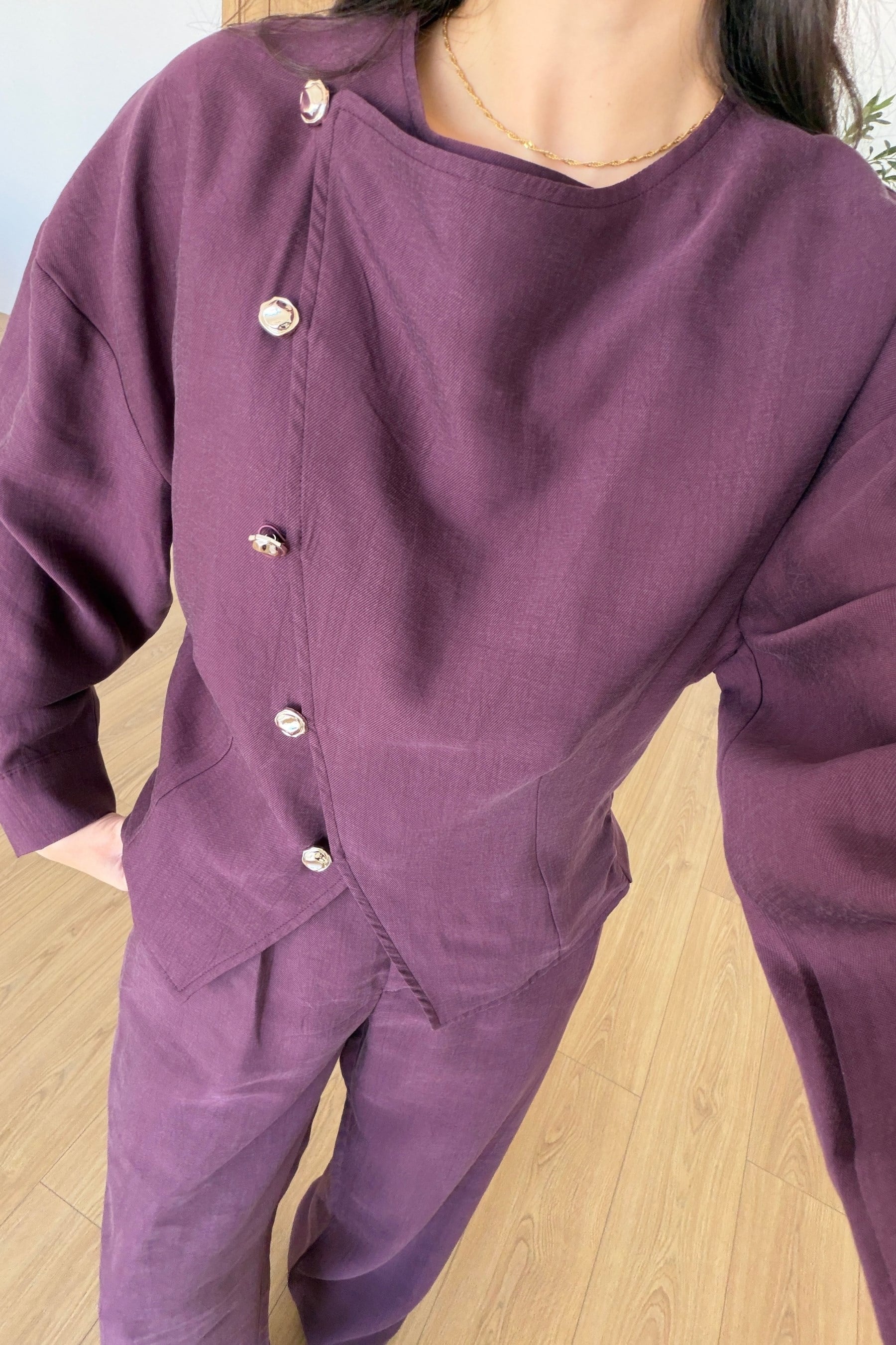 Petra Mürdüm Asimetrik Bluz Pantolon Takım