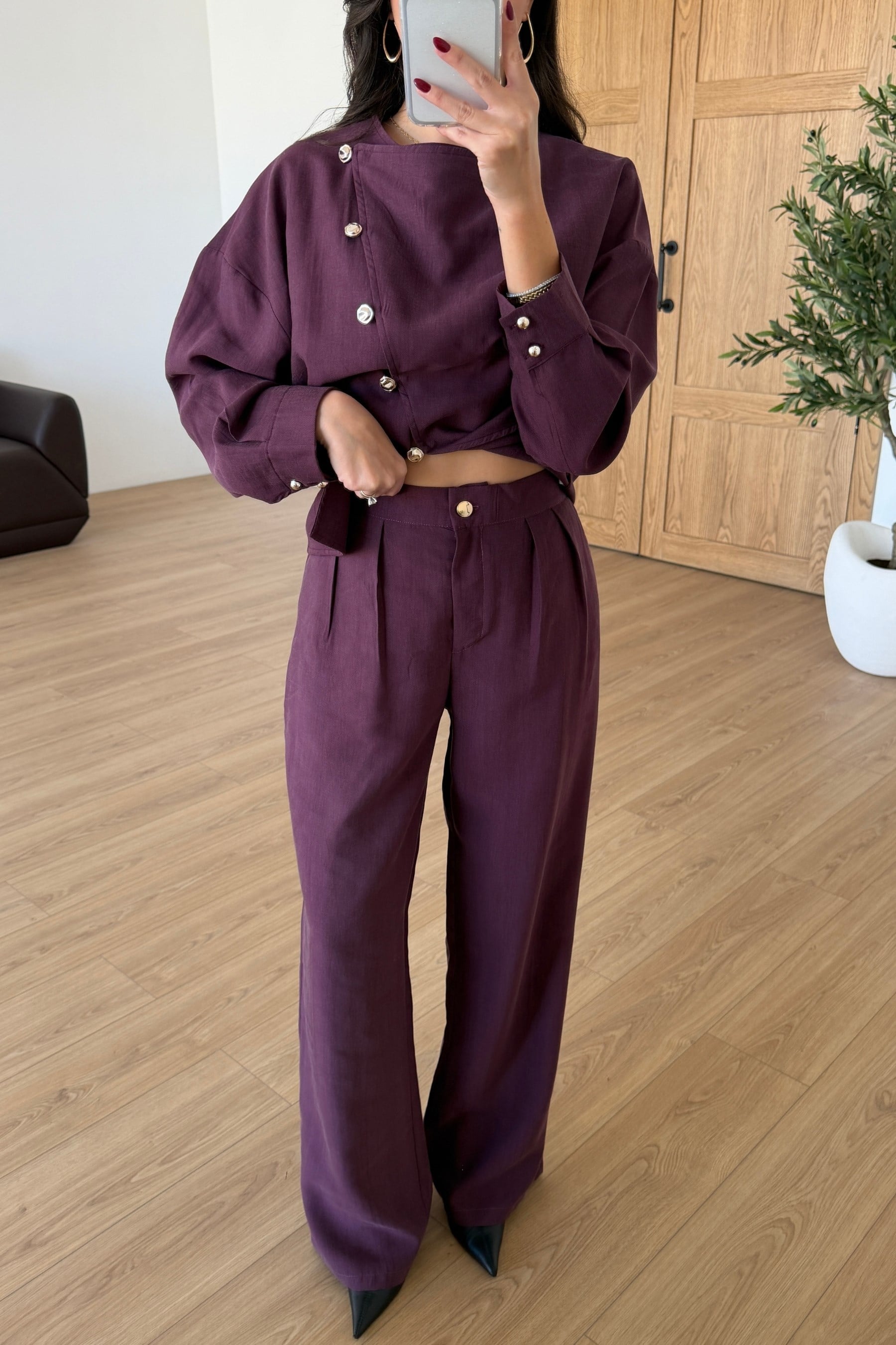 Petra Mürdüm Asimetrik Bluz Pantolon Takım