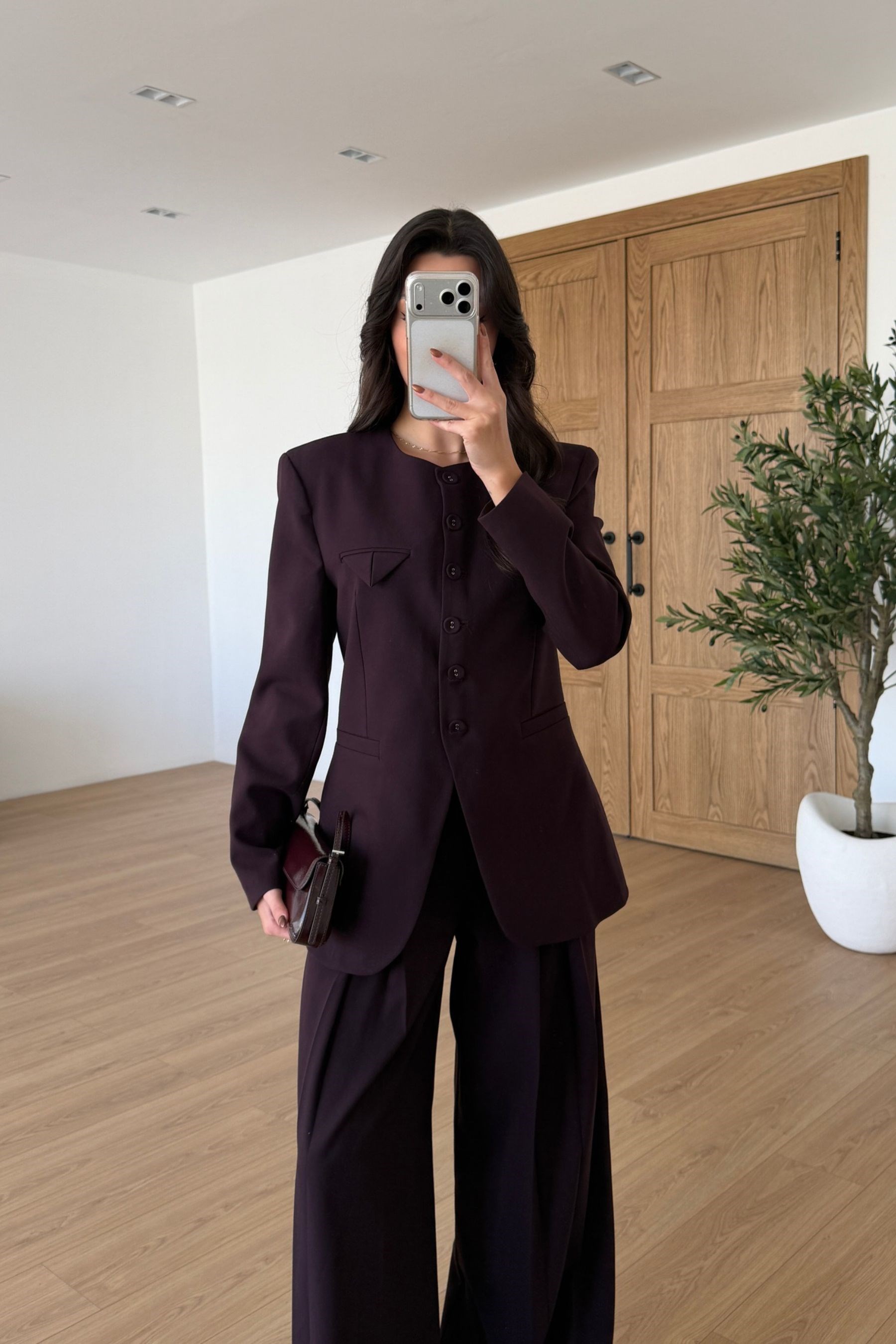 Pina Mürdüm Cep Detay Ceket Pantolon Takım