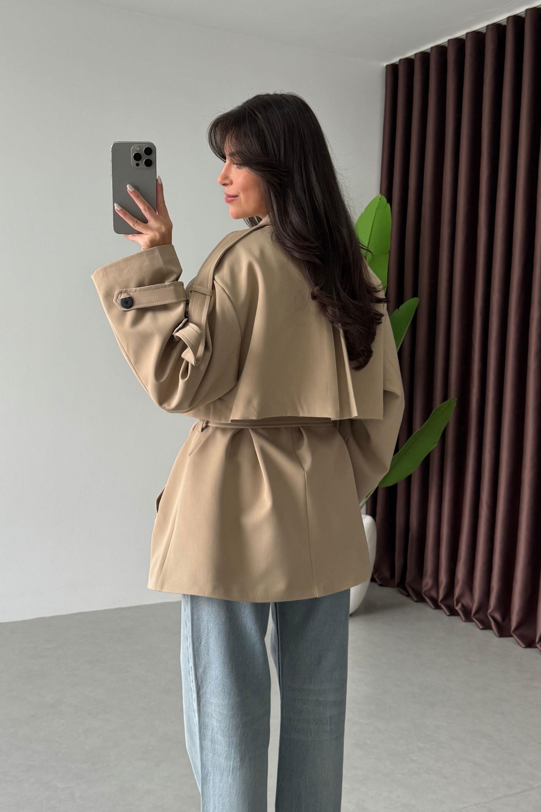Reena Camel Premium Midi Boy Trençkot