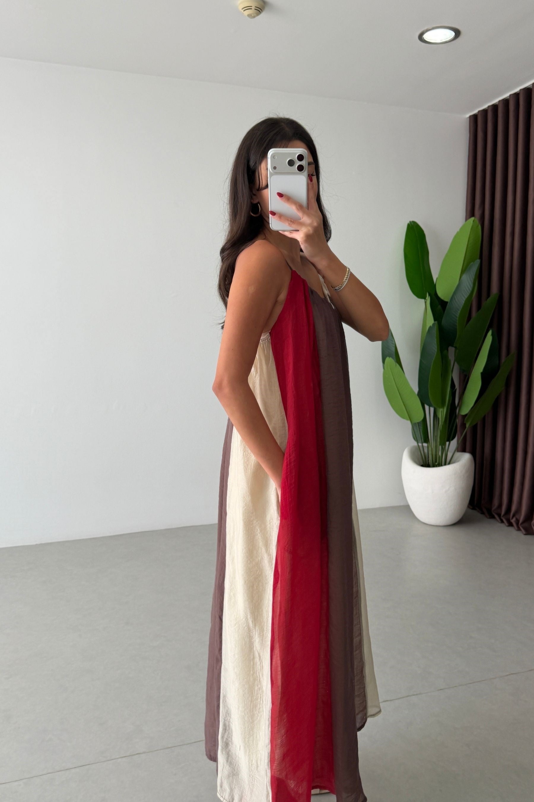Robe Renkli Askılı Şifon Elbise