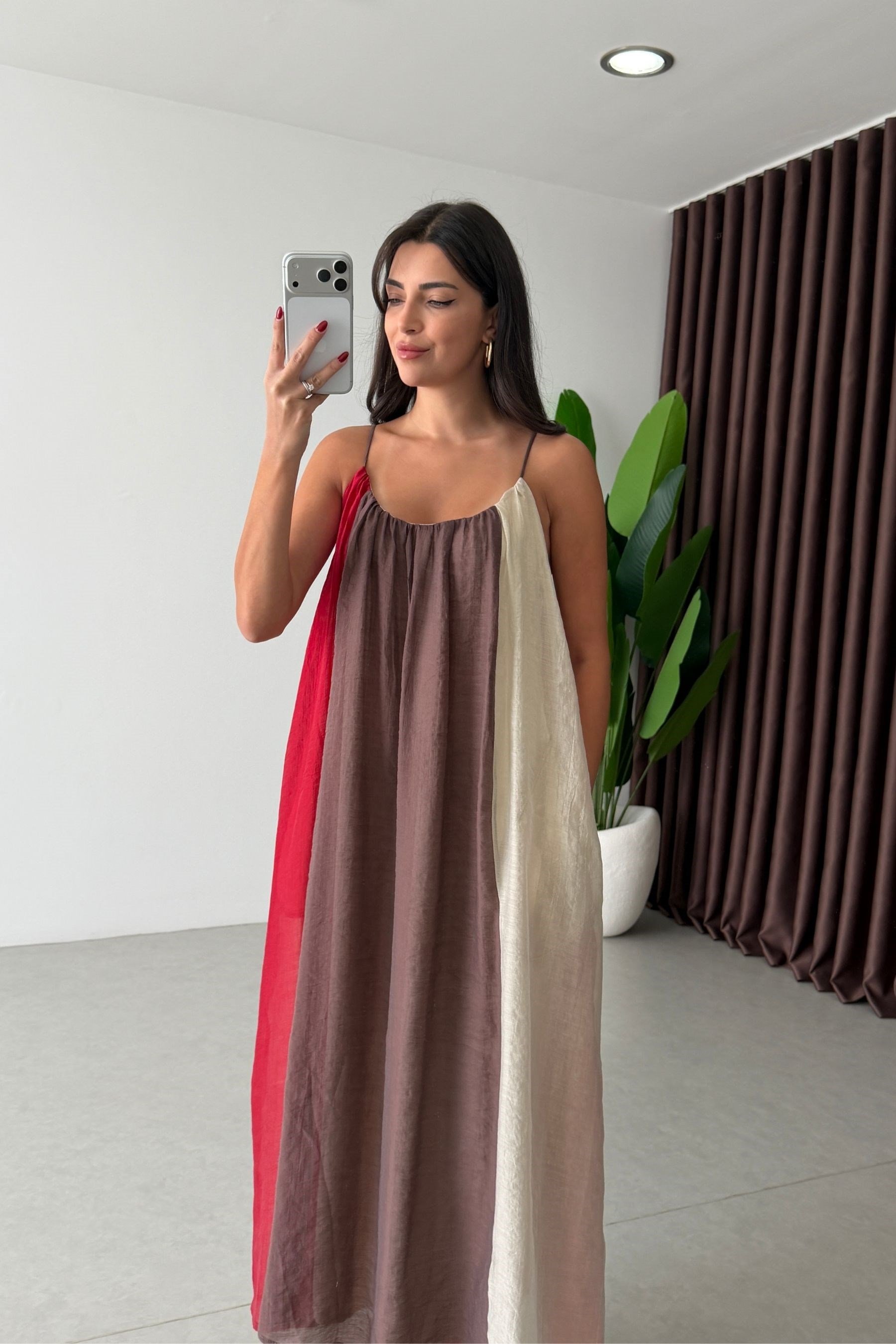 Robe Renkli Askılı Şifon Elbise