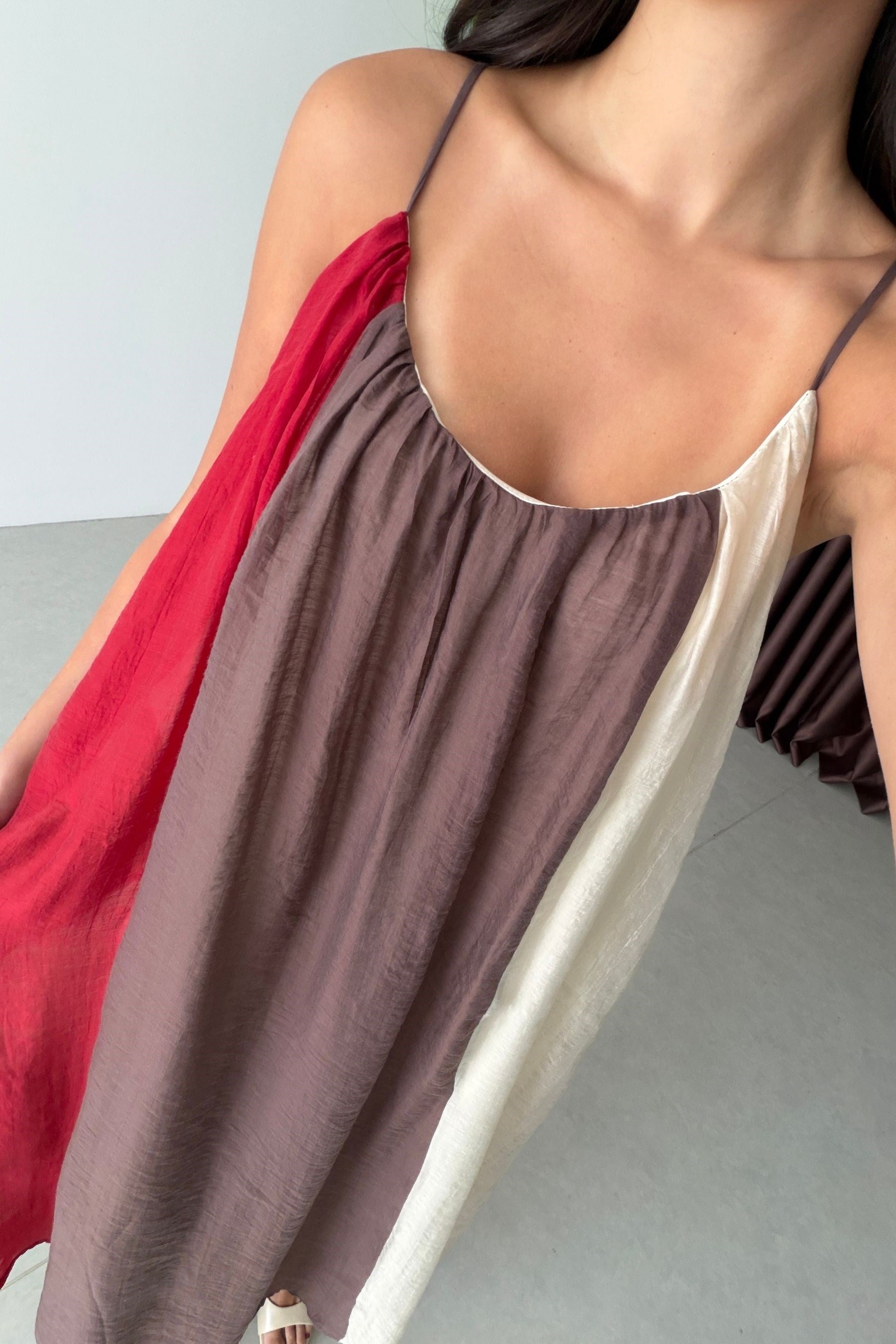 Robe Renkli Askılı Şifon Elbise