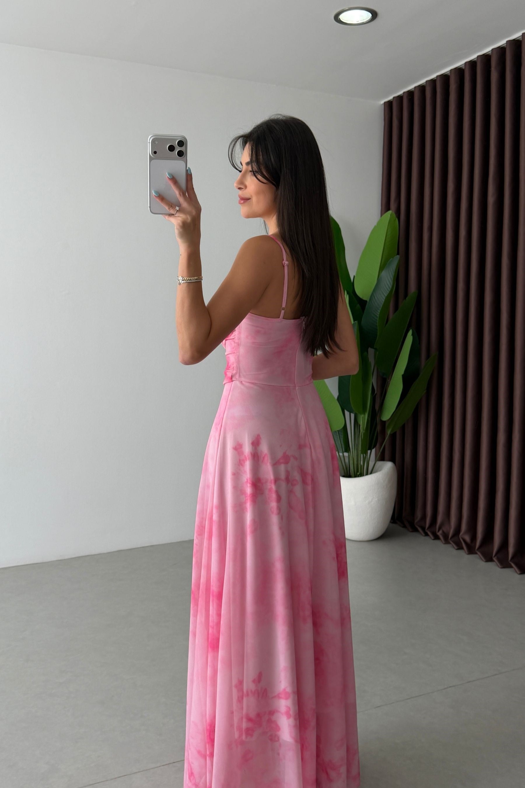 Rose Pembe Askılı Tül Elbise 