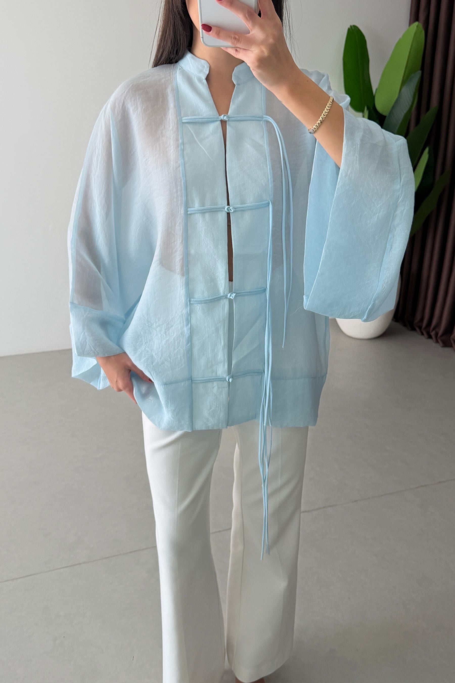 Stay Mavi Şifon Kimono Gömlek