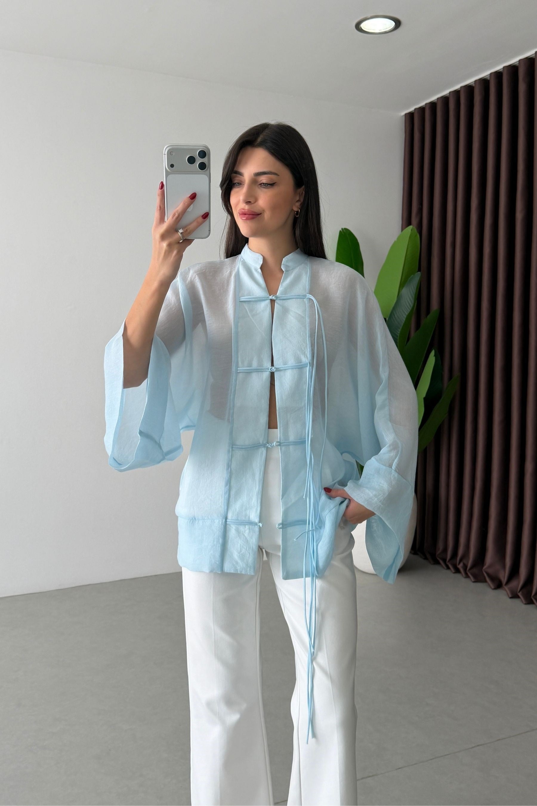 Stay Mavi Şifon Kimono Gömlek