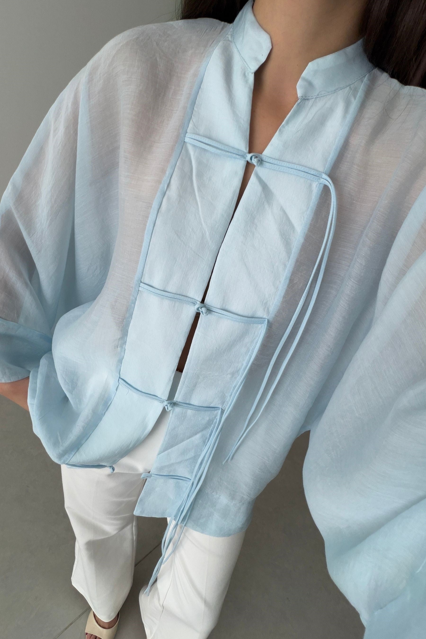 Stay Mavi Şifon Kimono Gömlek