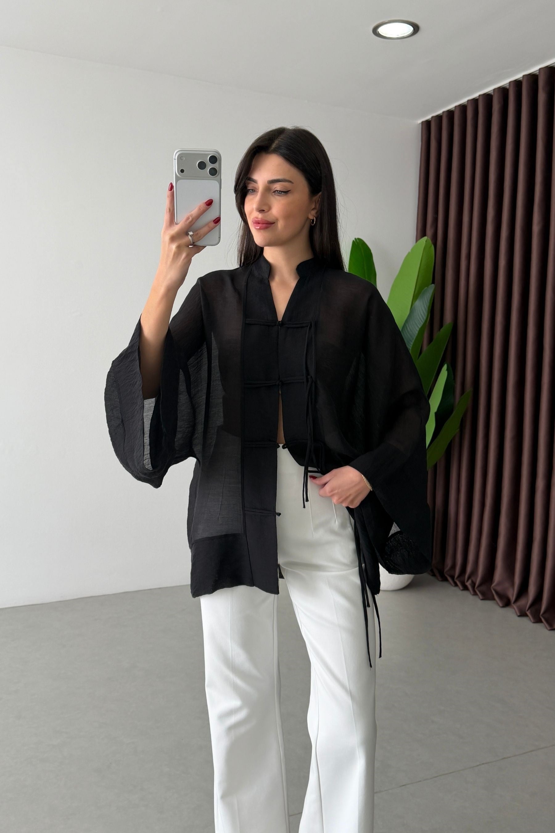 Stay Siyah Şifon Kimono Gömlek