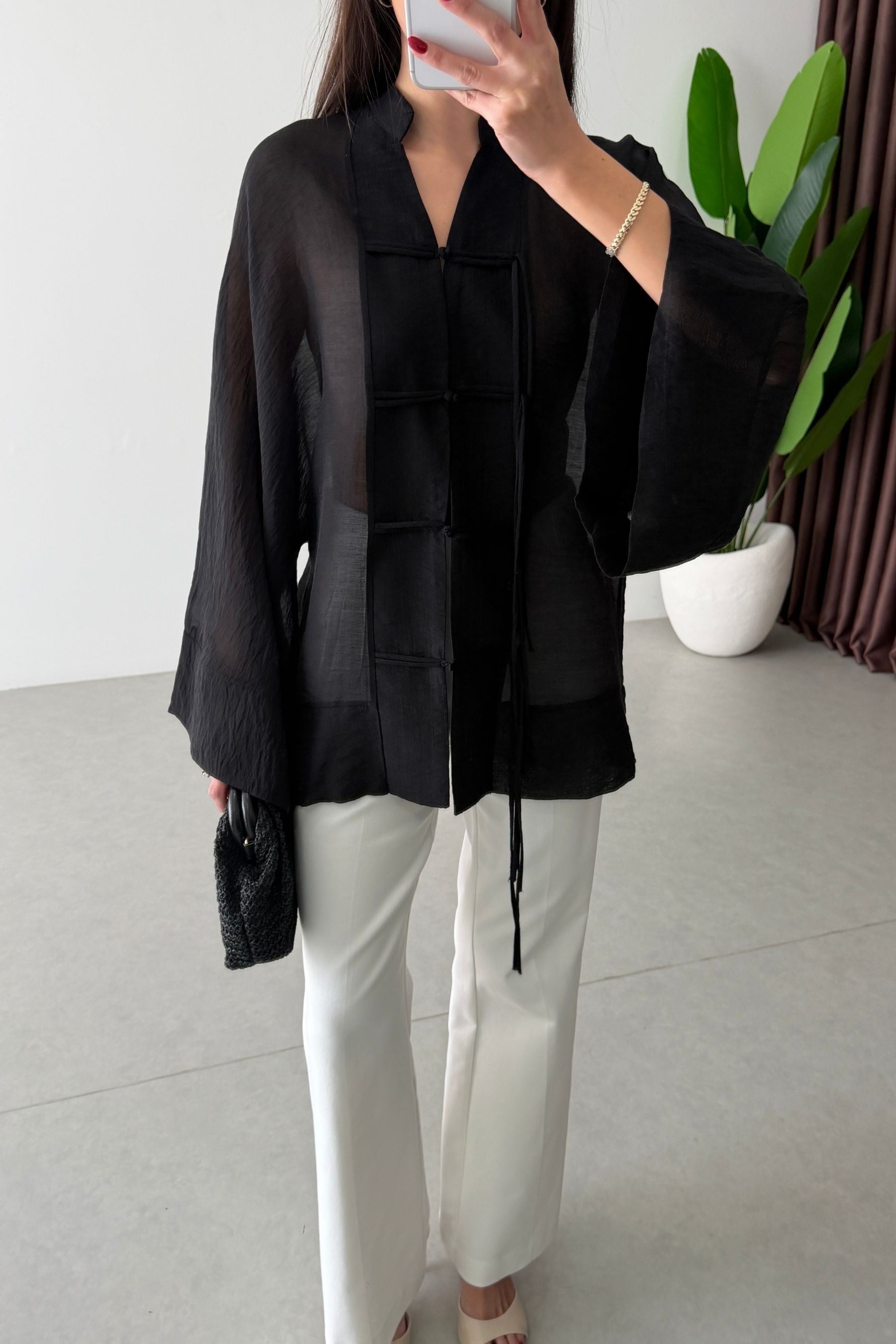 Stay Siyah Şifon Kimono Gömlek