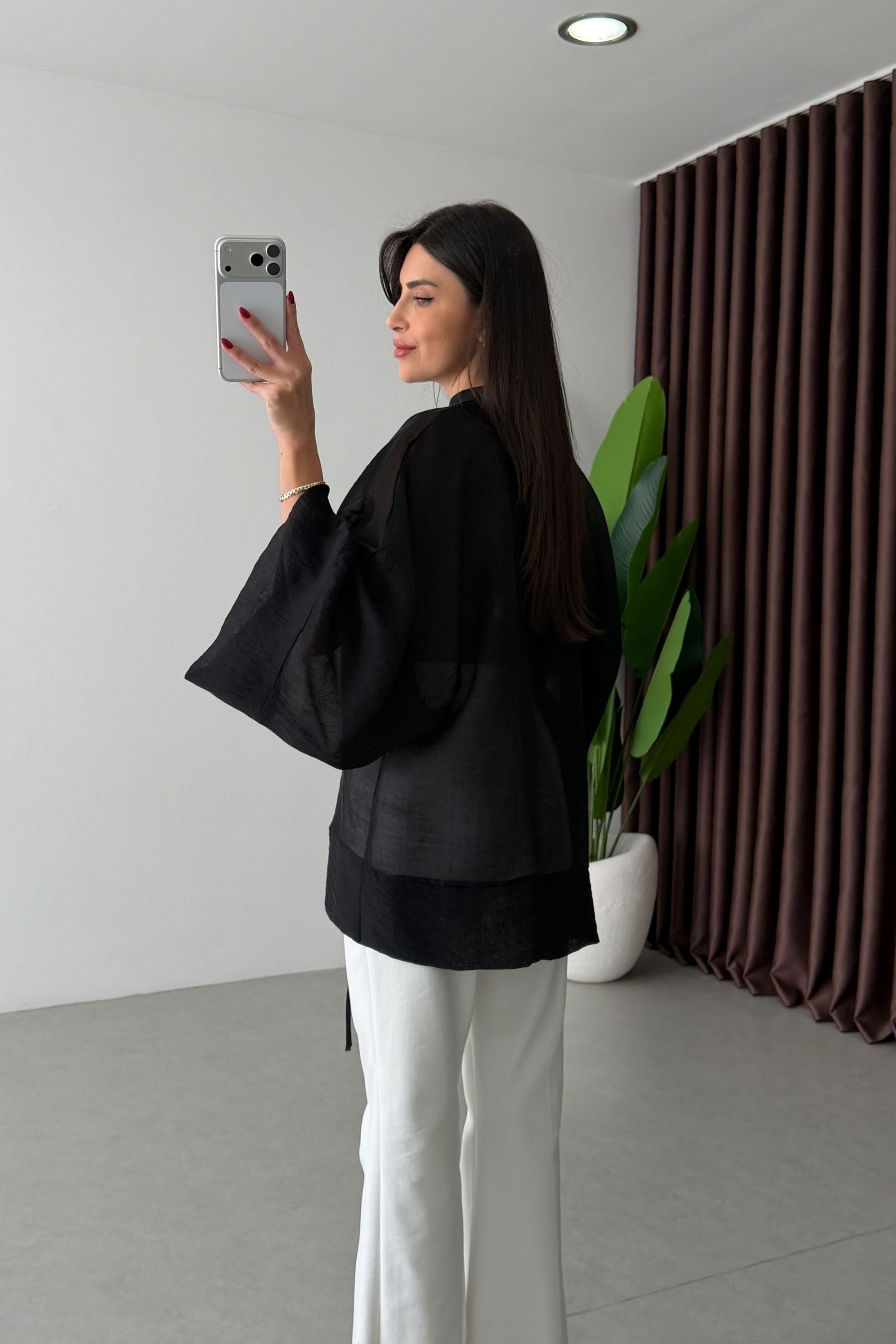 Stay Siyah Şifon Kimono Gömlek