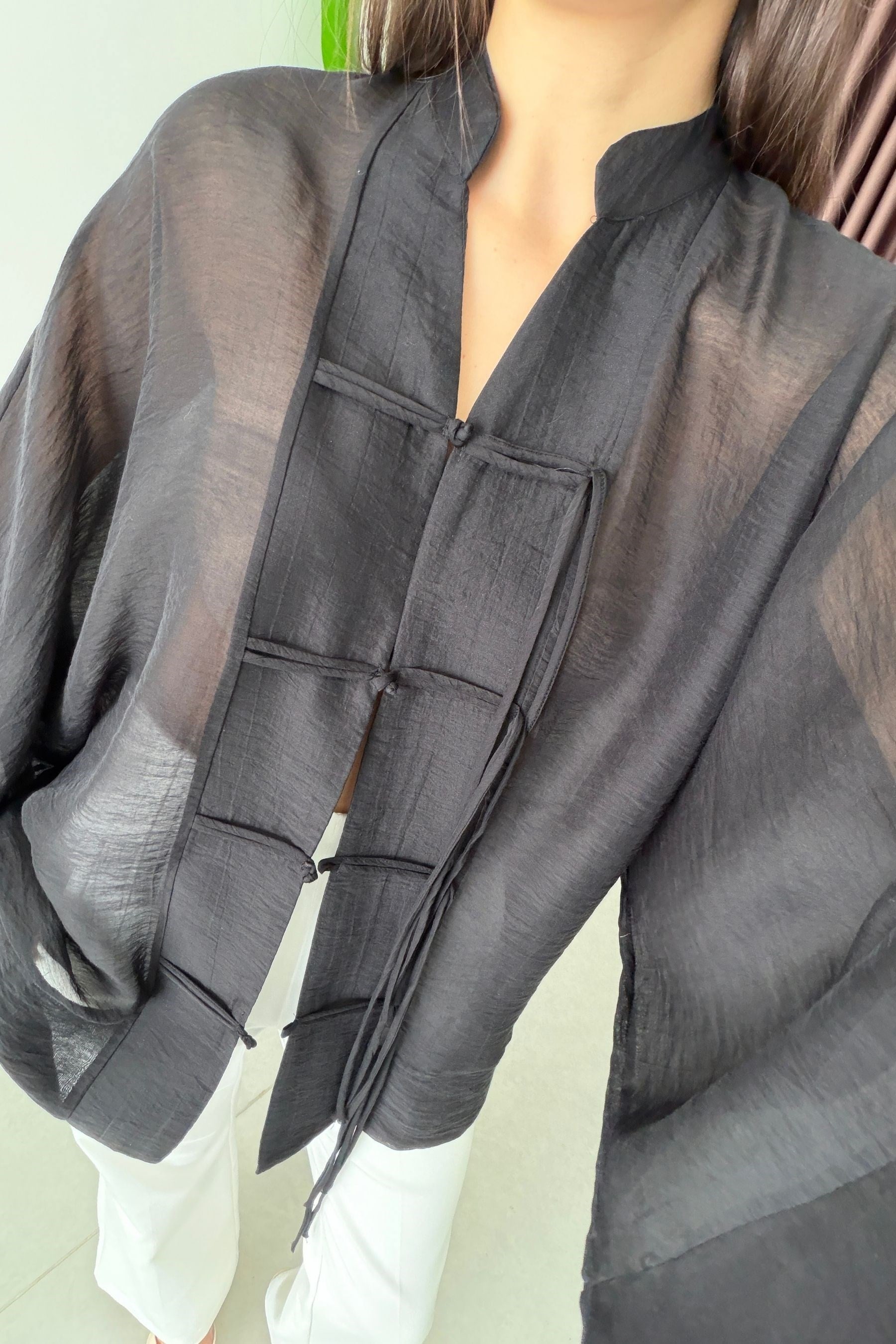 Stay Siyah Şifon Kimono Gömlek