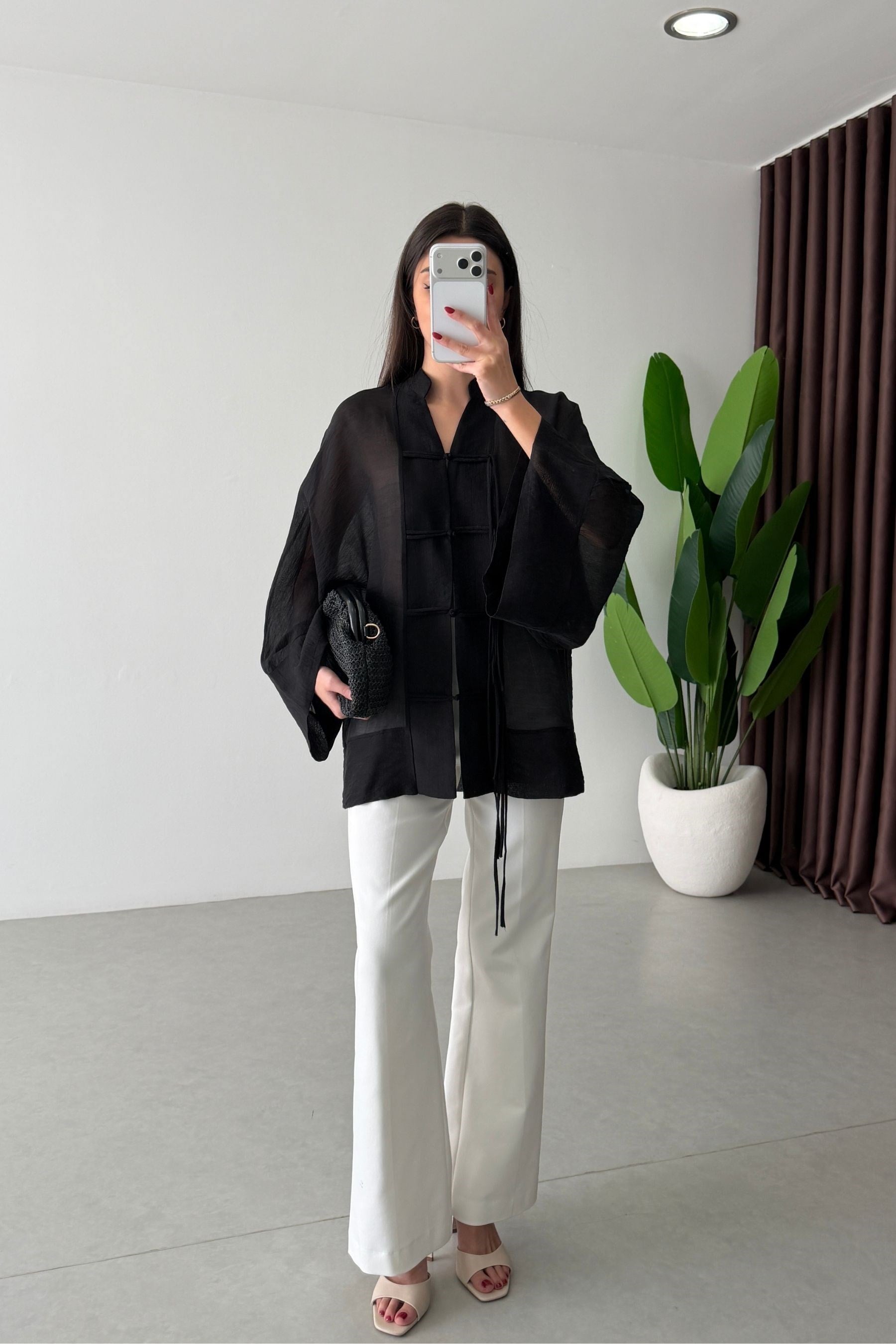 Stay Siyah Şifon Kimono Gömlek