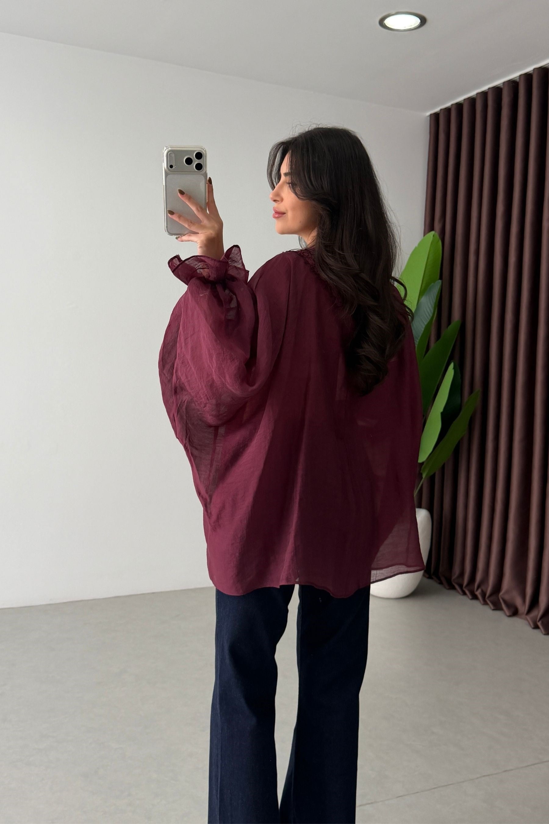 Tely Bordo Dantelli Şifon Bluz