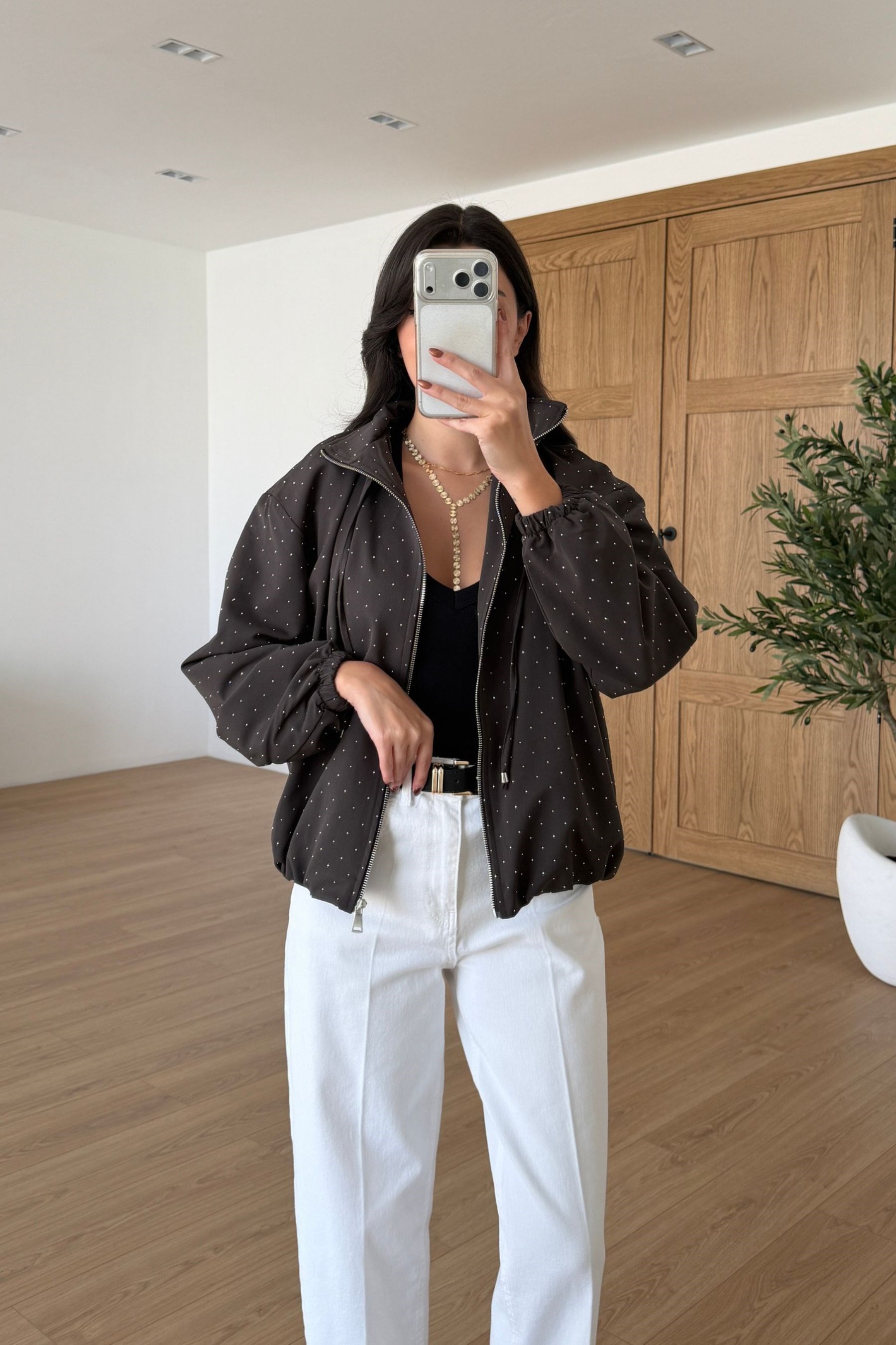 Tracy Kahve Taşlı Tasarım Bomber Ceket