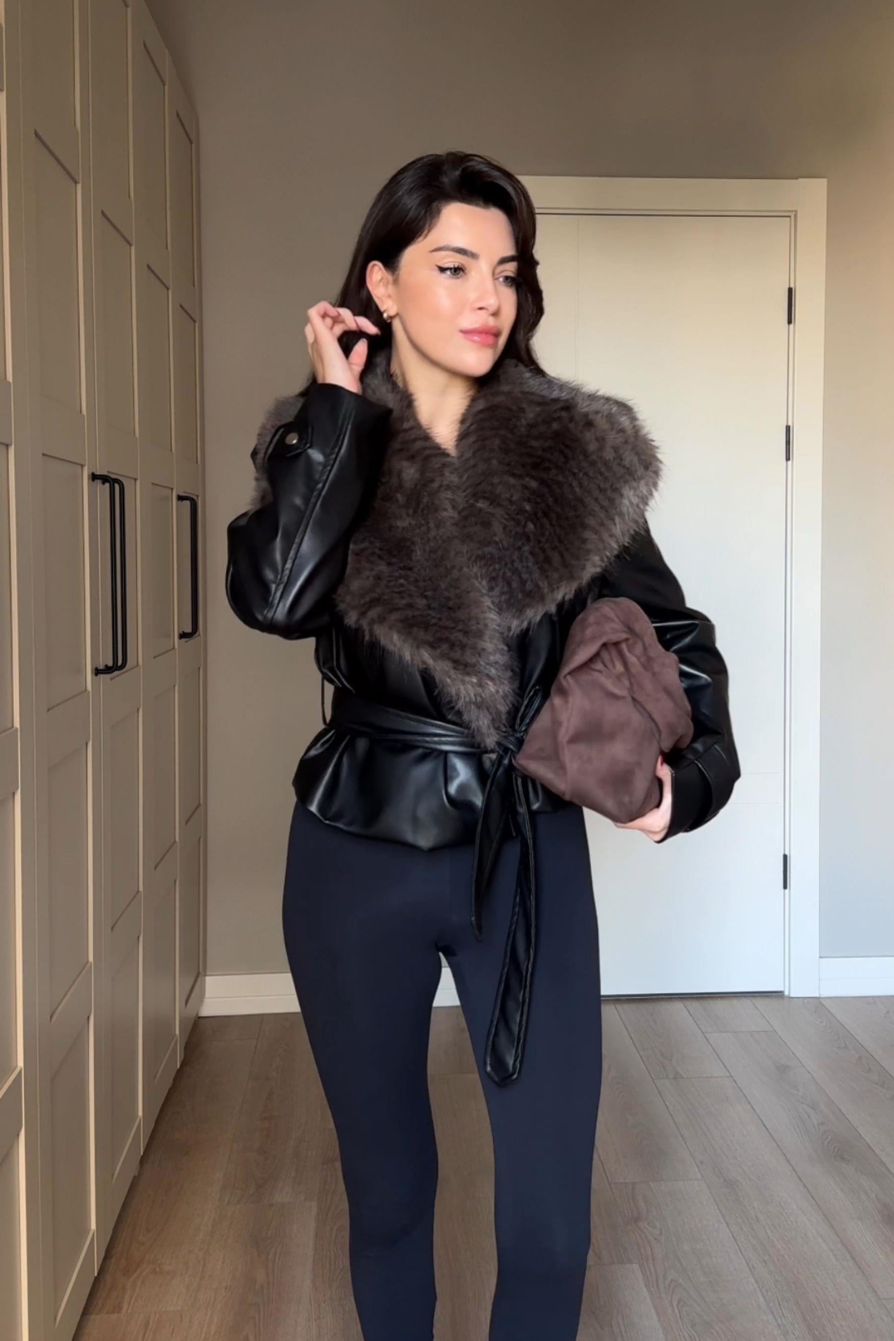 Veronica Siyah Premium Kürklü Deri Ceket