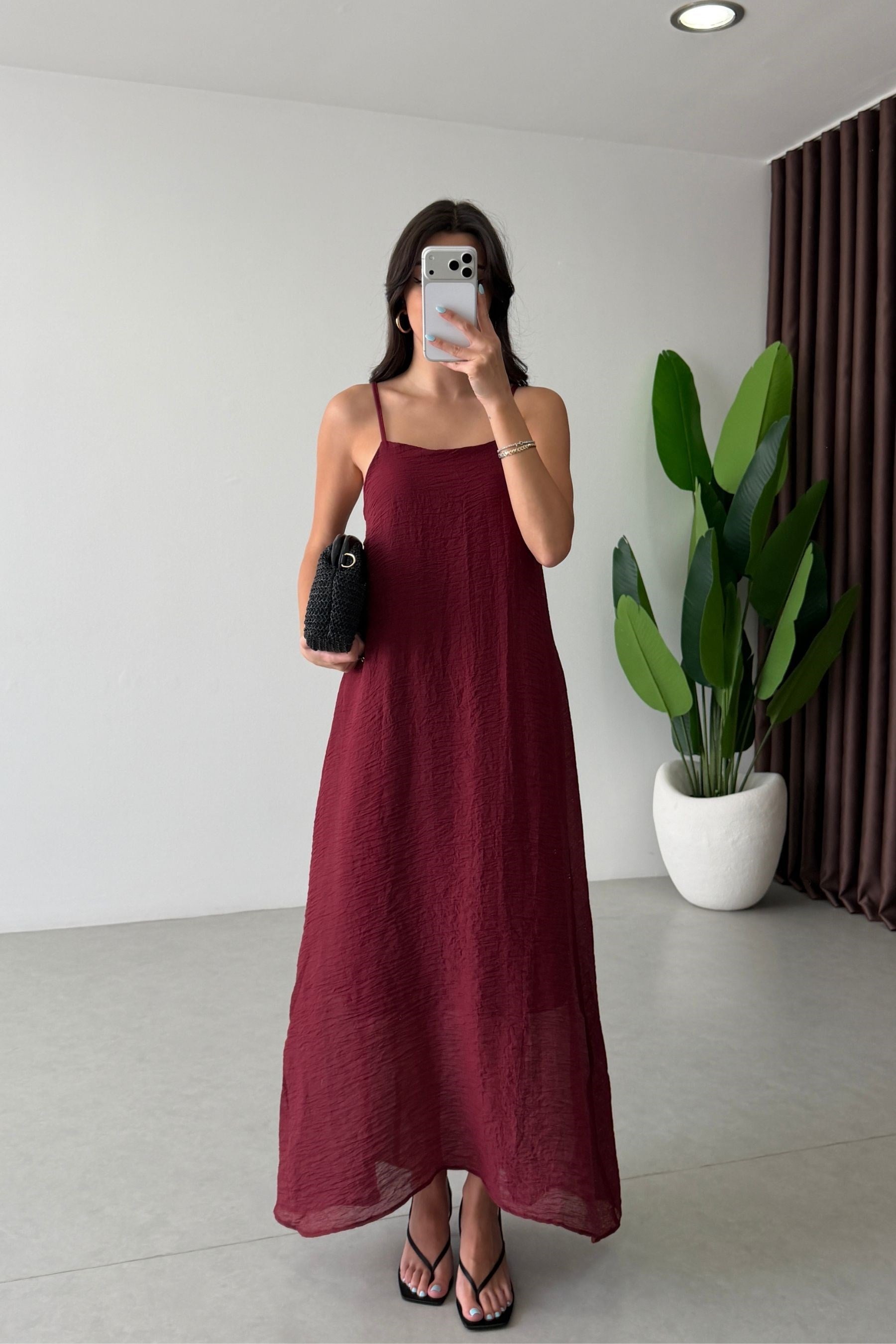 Voe Bordo Şallı Bluz Elbise Takım
