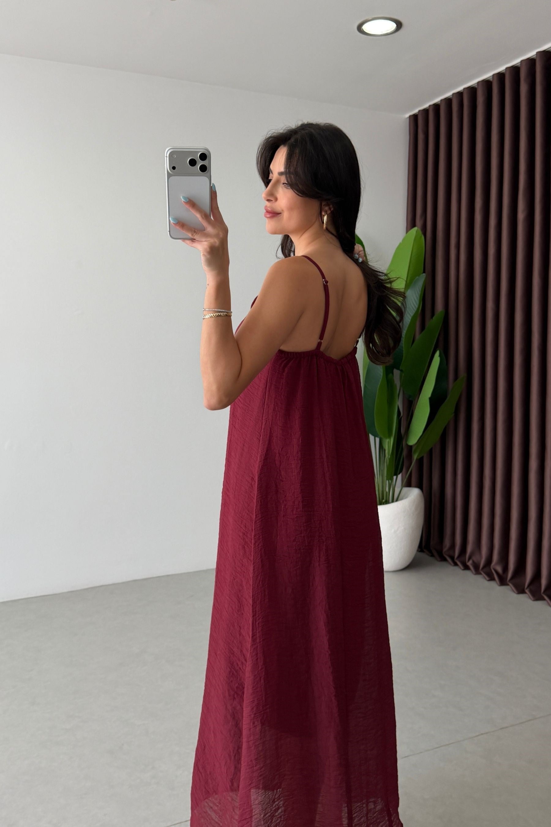 Voe Bordo Şallı Bluz Elbise Takım
