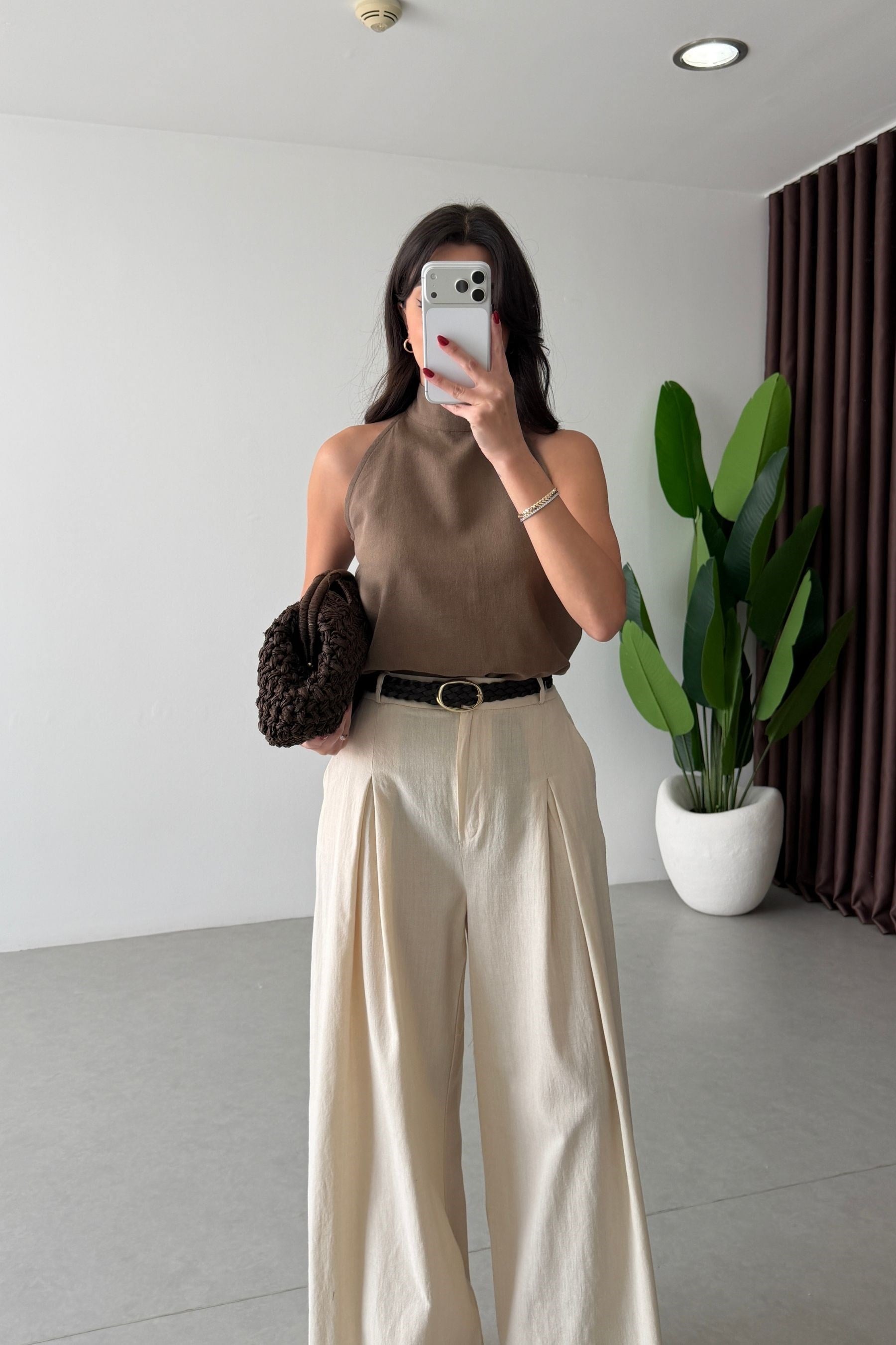 Yone Natural Kemerli Keten Pantolon
