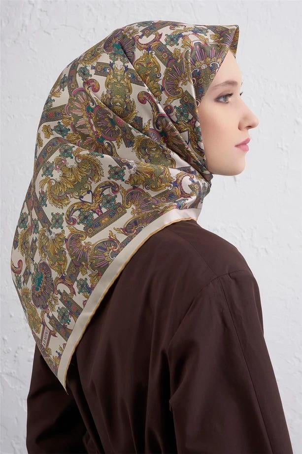 Armine Etnik Desen Saf İpek Twill Eşarp 9416D