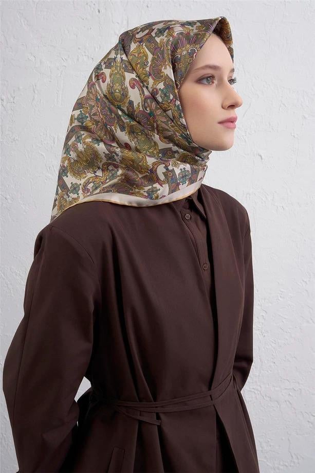 Armine Etnik Desen Saf İpek Twill Eşarp 9416D