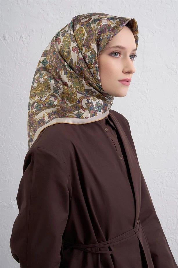 Armine Etnik Desen Saf İpek Twill Eşarp 9416D
