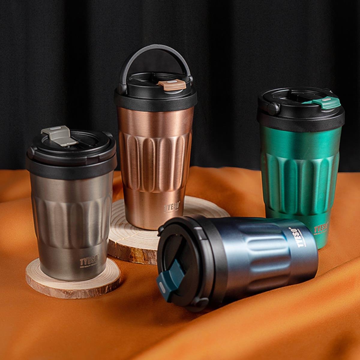 Tyeso Coffee Mug Vakumlu Paslanmaz Çelik Taşıma Kulplu Bakır Termos, 400 ml