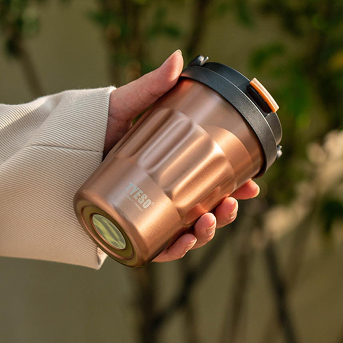 Tyeso Coffee Mug Vakumlu Paslanmaz Çelik Taşıma Kulplu Bakır Termos, 400 ml