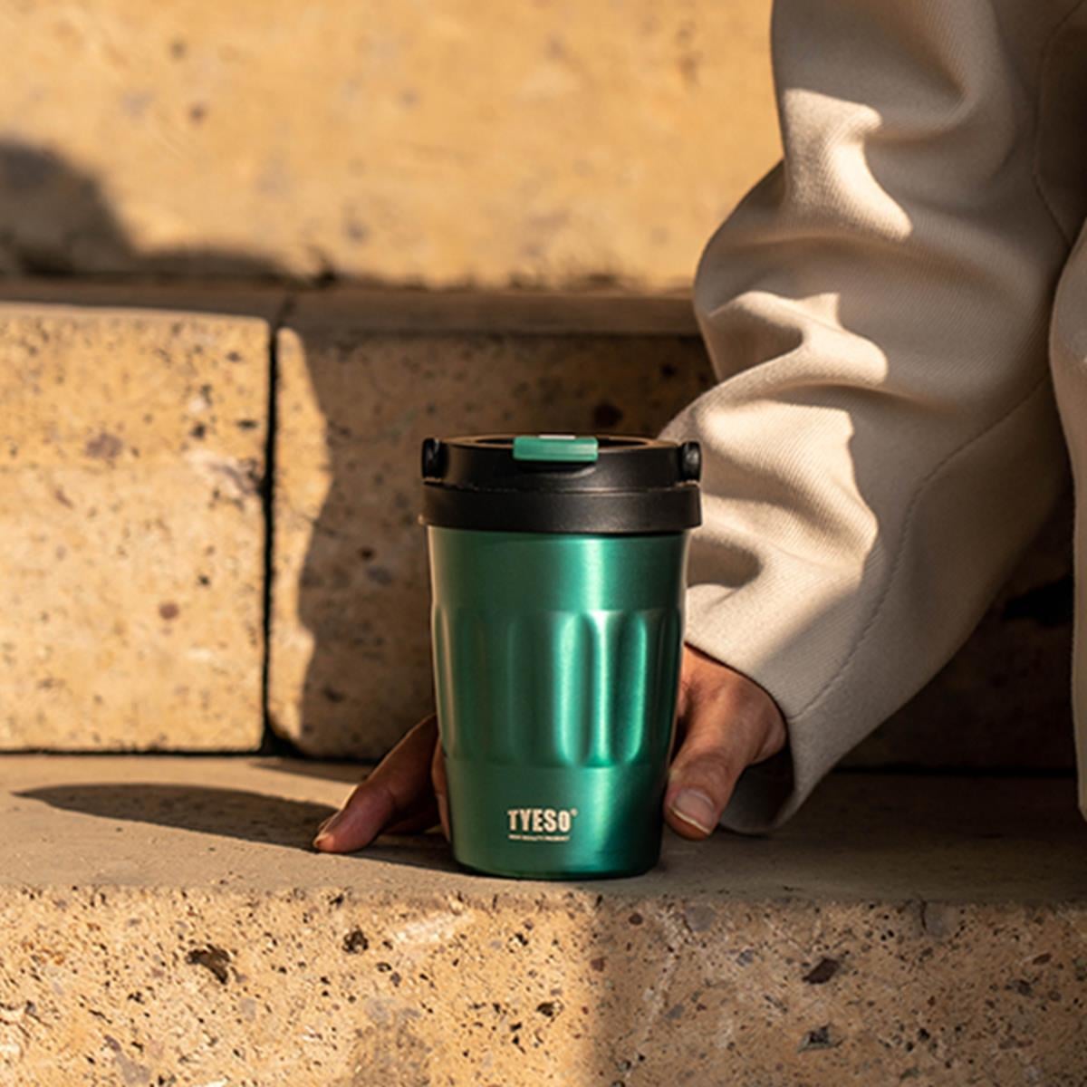 Tyeso Coffee Mug Vakumlu Paslanmaz Çelik Taşıma Kulplu Gri Termos, 400 ml